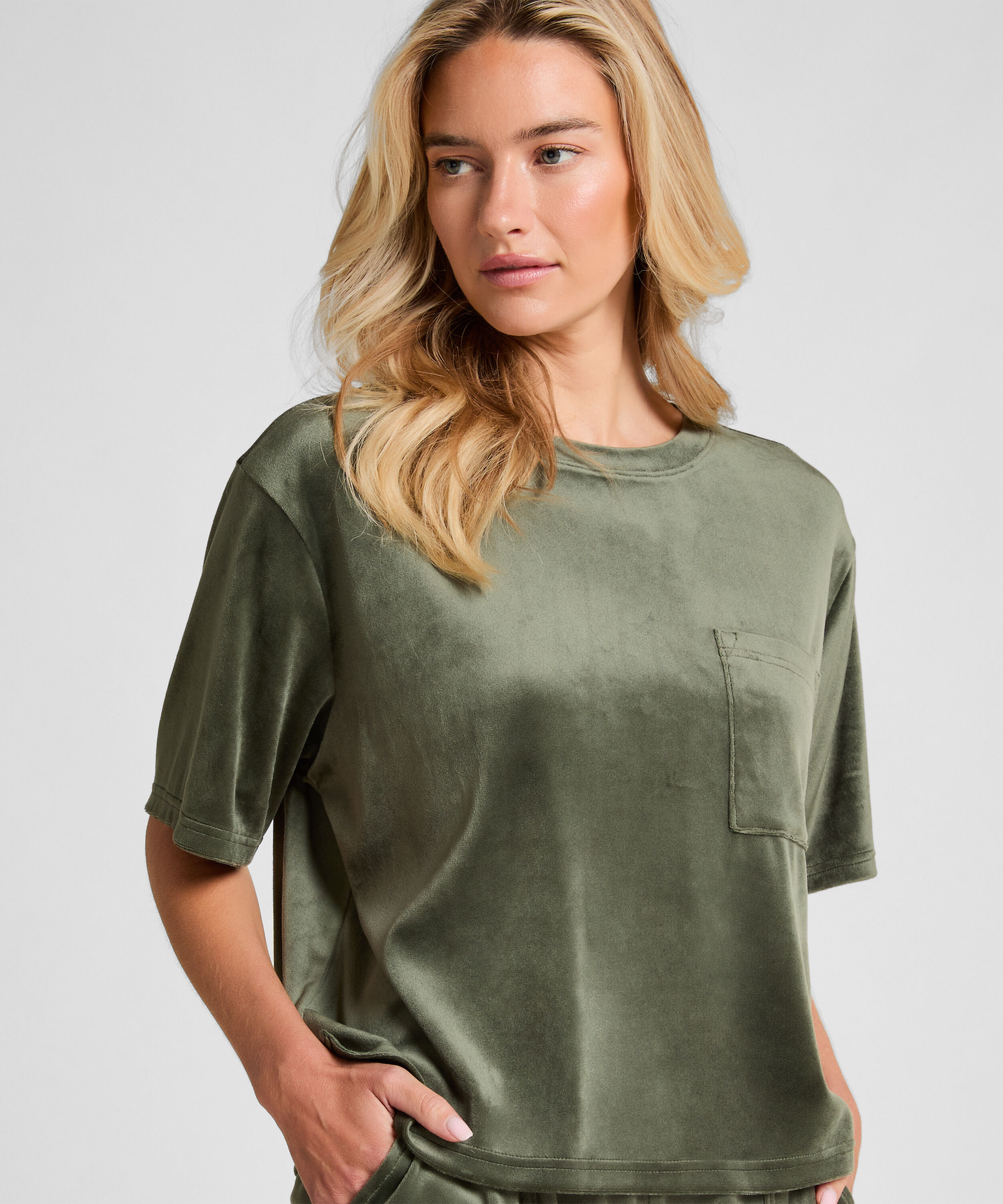 Top Velours Pocket, Vert