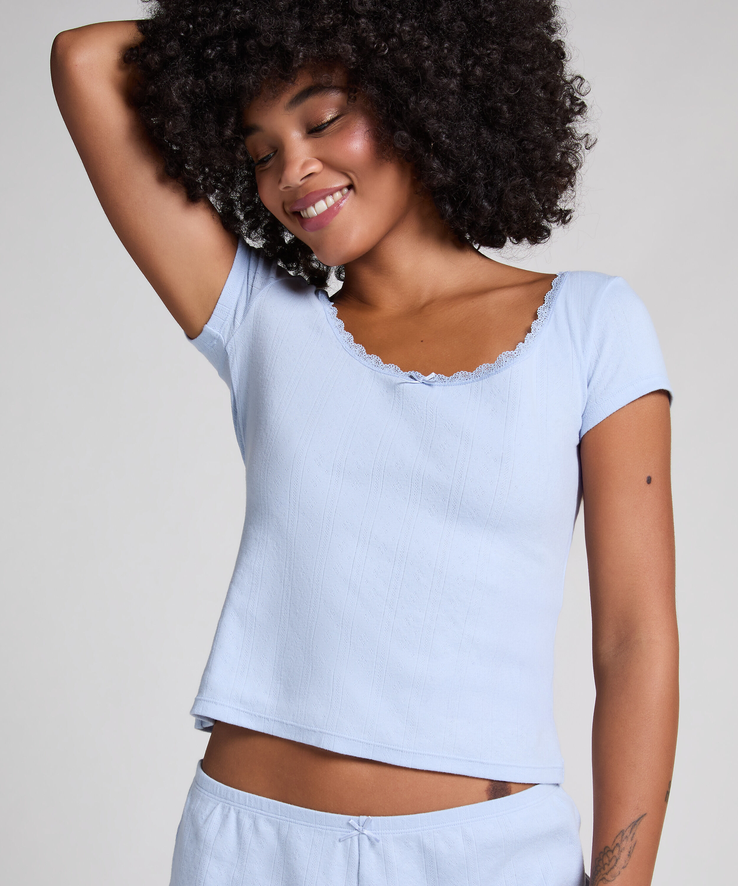 Pointelle-Top, Blau Pointelle-Top, Blau