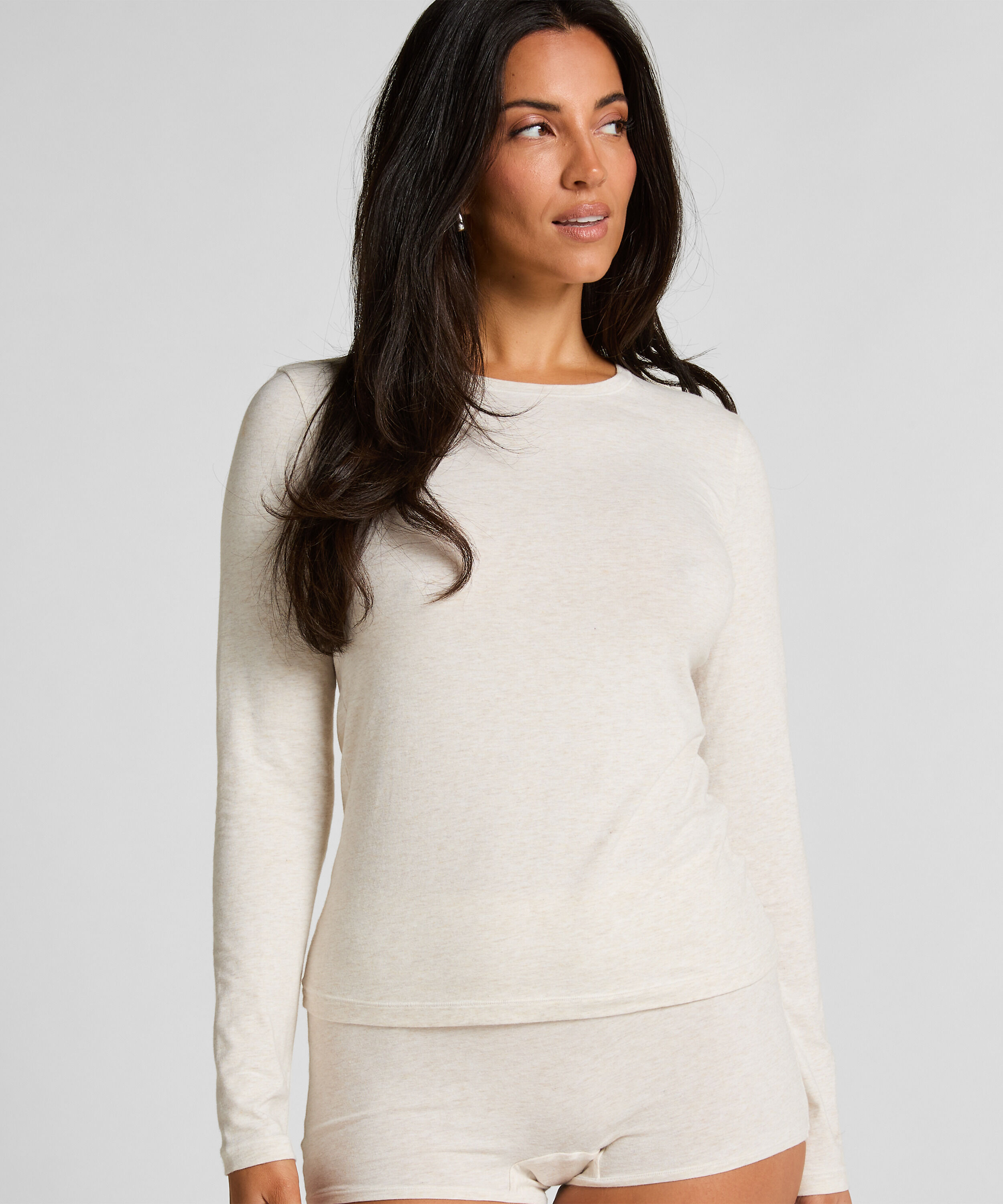 Haut &agrave; manches longues en coton doux, Beige