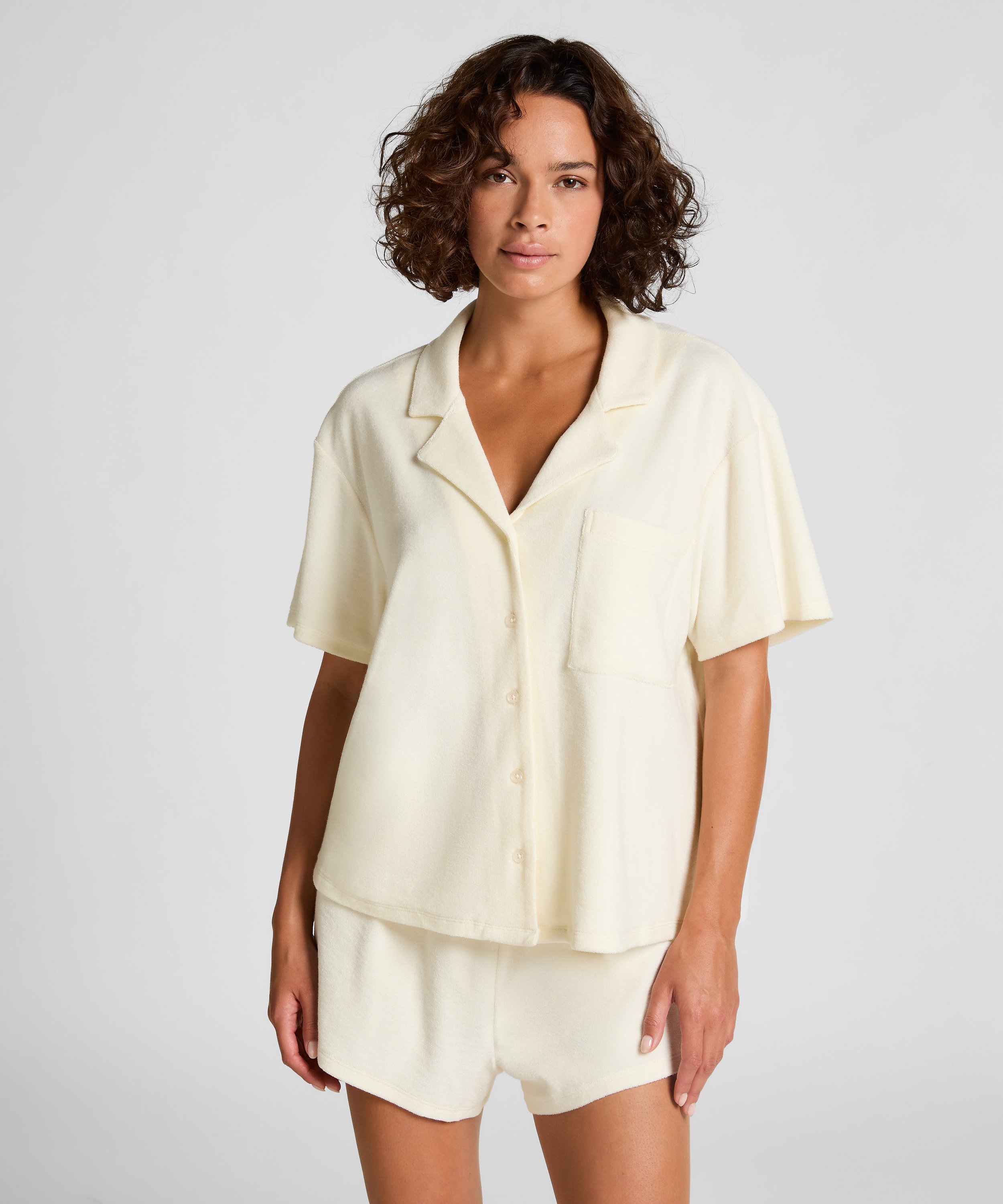 Chemise boutonnée en tissu éponge, Blanc, main