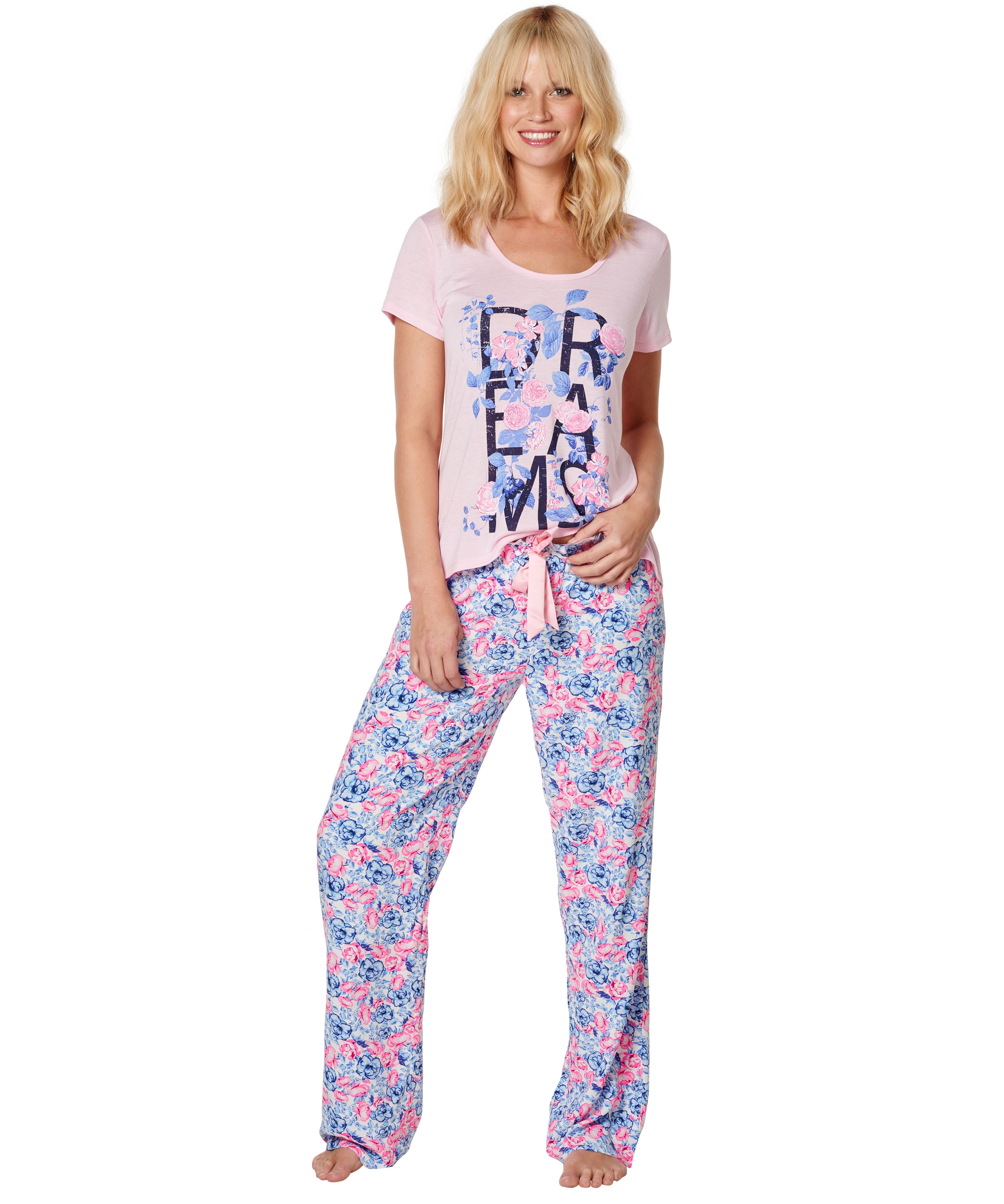 Pyjama pants Fem pants Flower, Bleu, main