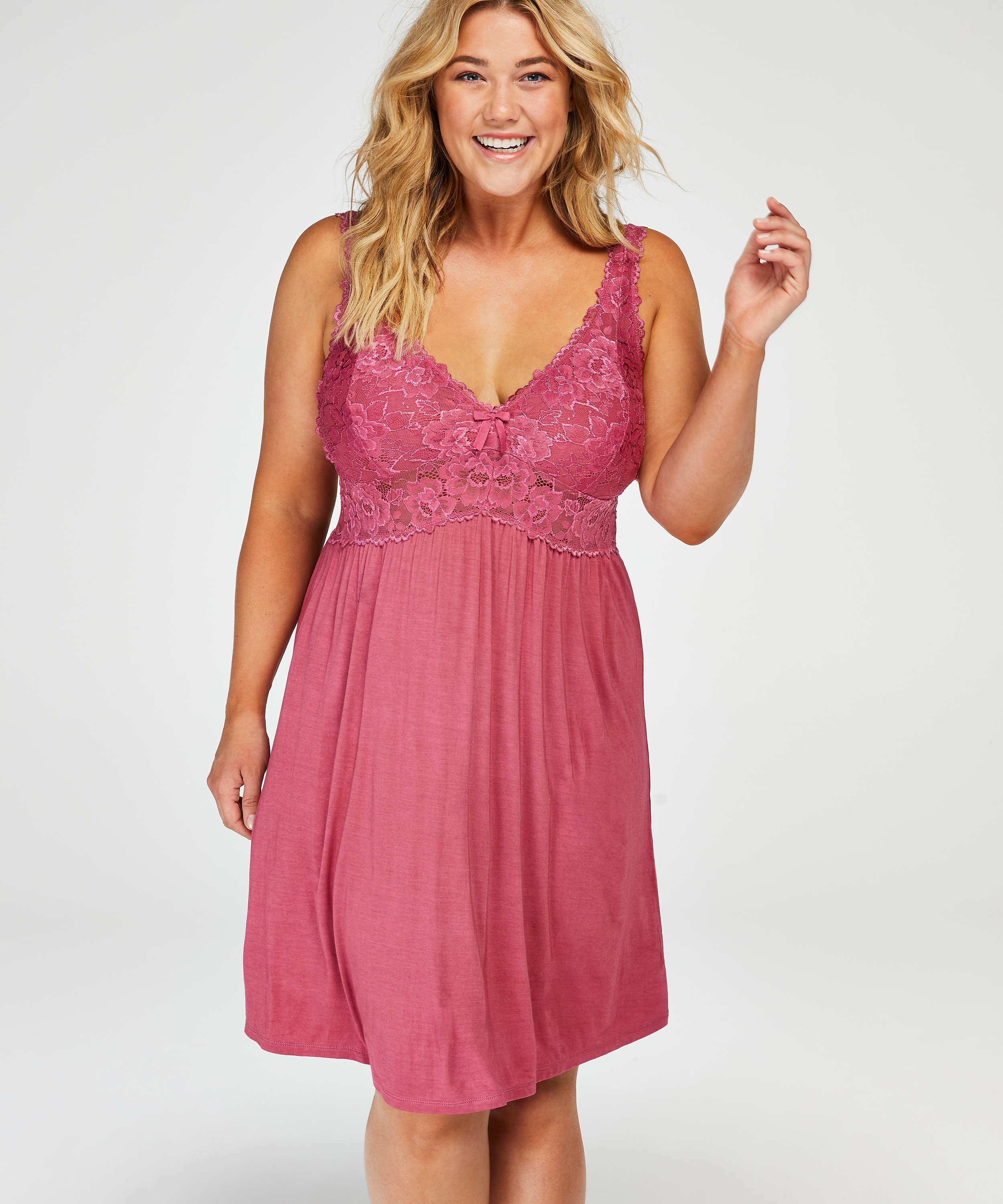 Slipdress Modal Lace mit Spitze, Rose, main