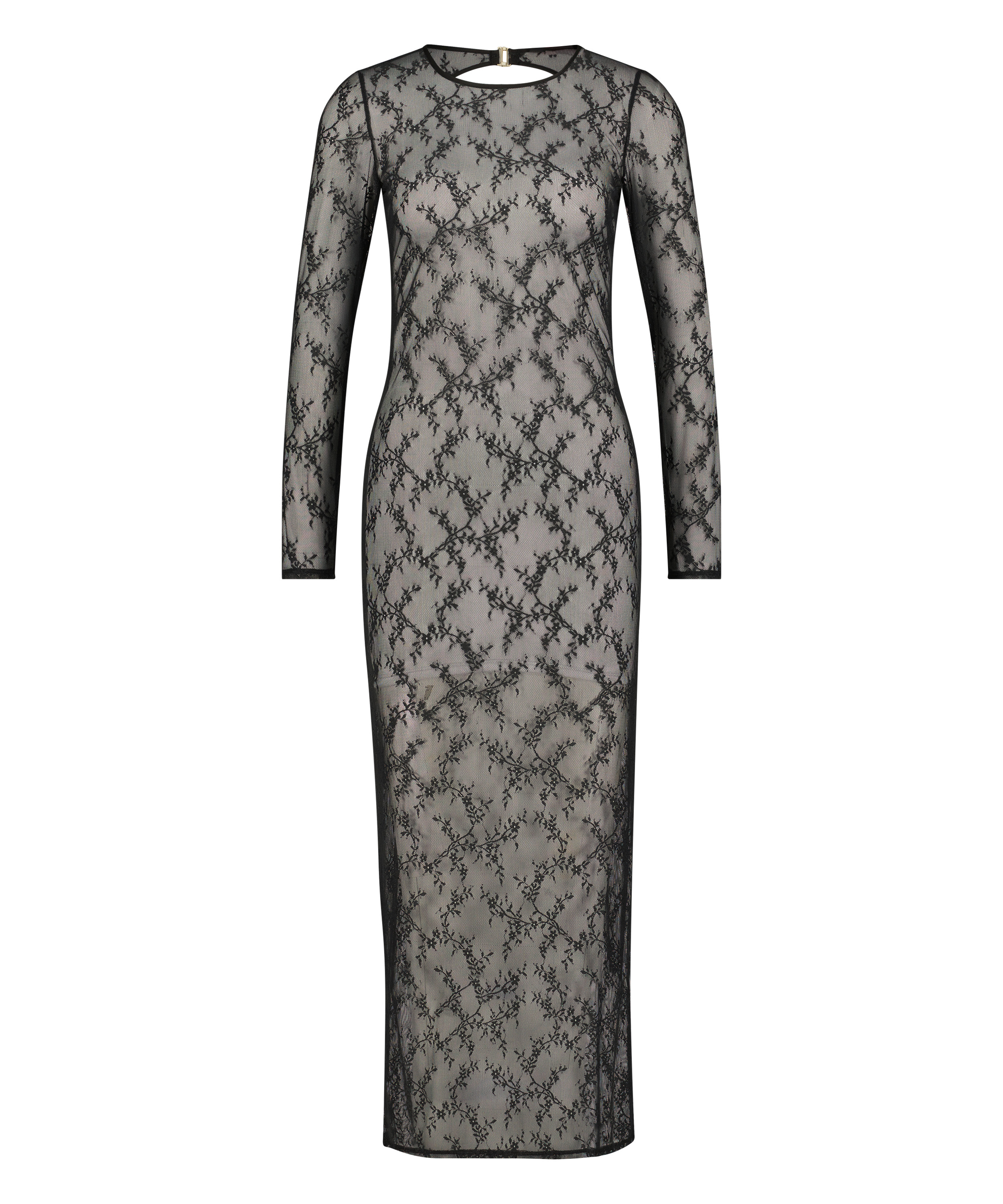 Langärmeliges Bodycon-Slipkleid aus Spitze, Schwarz, main