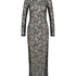 Langärmeliges Bodycon-Slipkleid aus Spitze, Schwarz