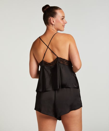 Caraco en satin Marcela, Noir