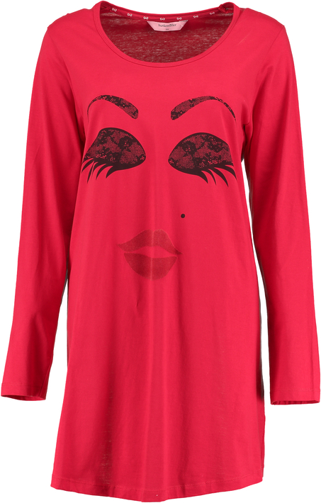Chemise de nuit à décolleté arrondi et manches longues, Rouge