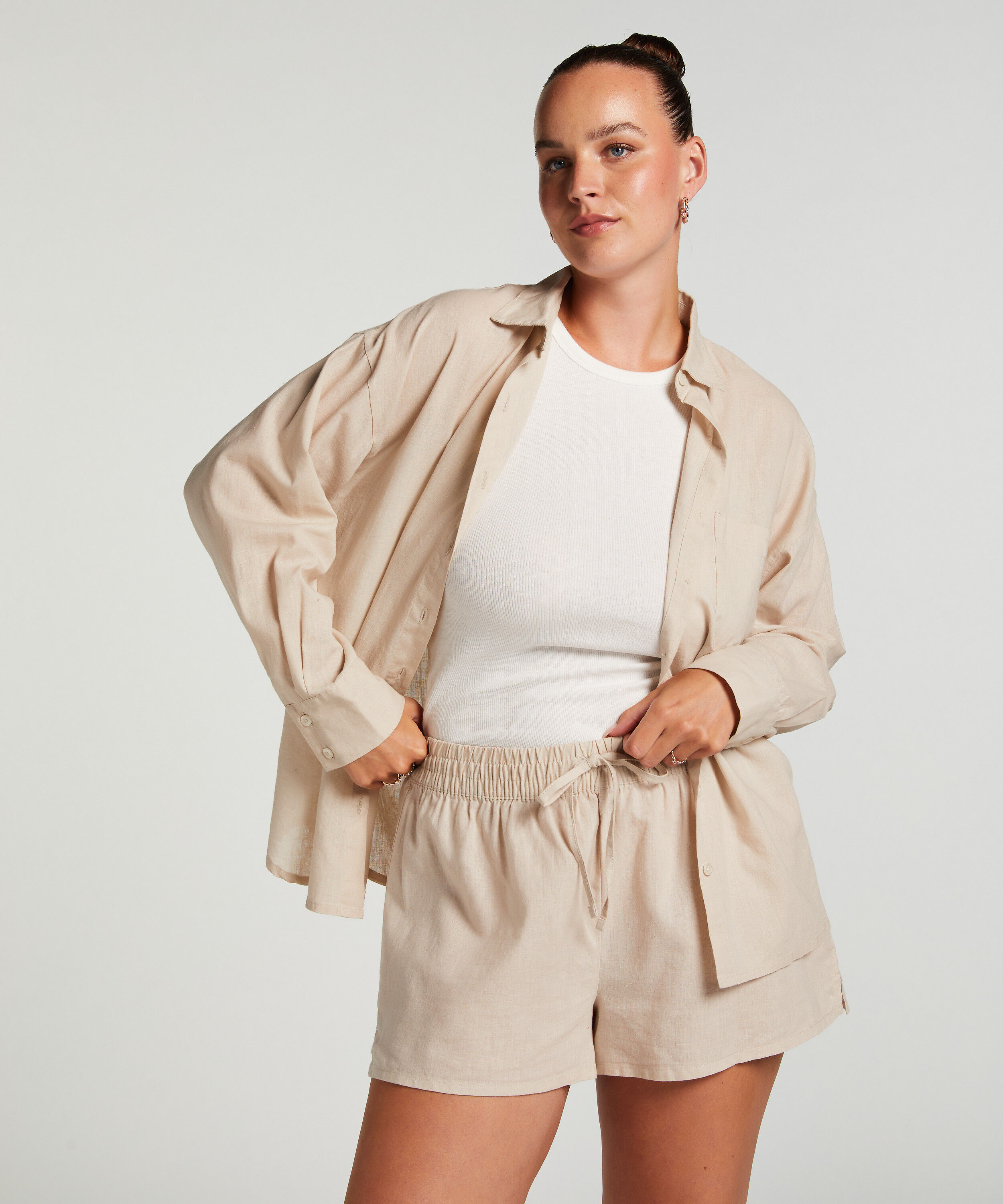Pyjama Shorts Leinen, Beige