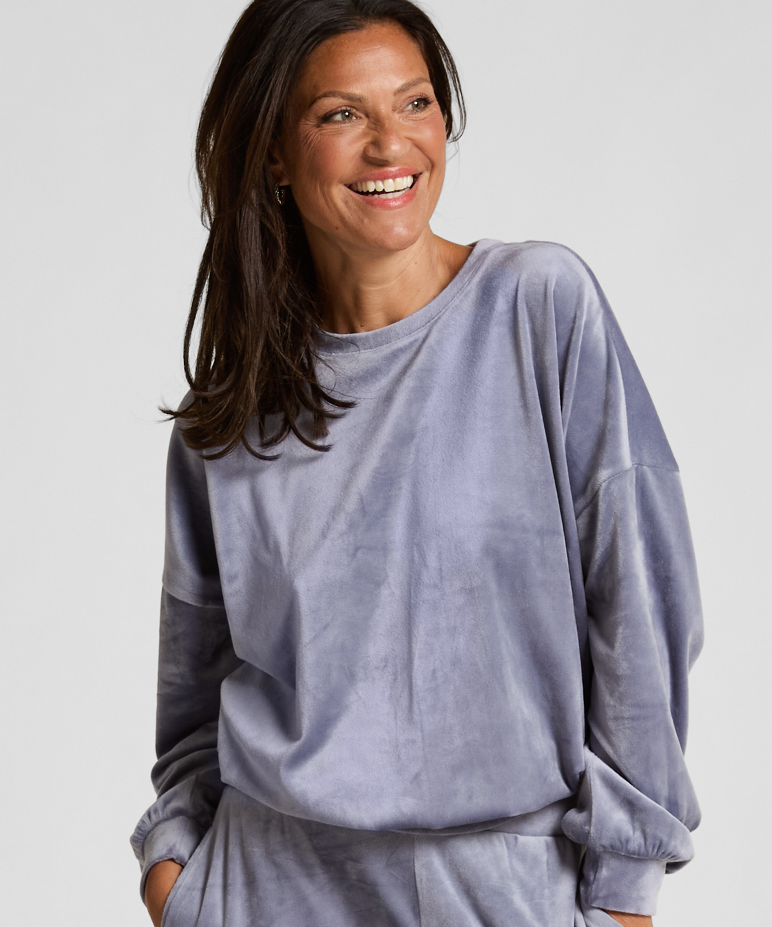 Top Velours, Bleu, main