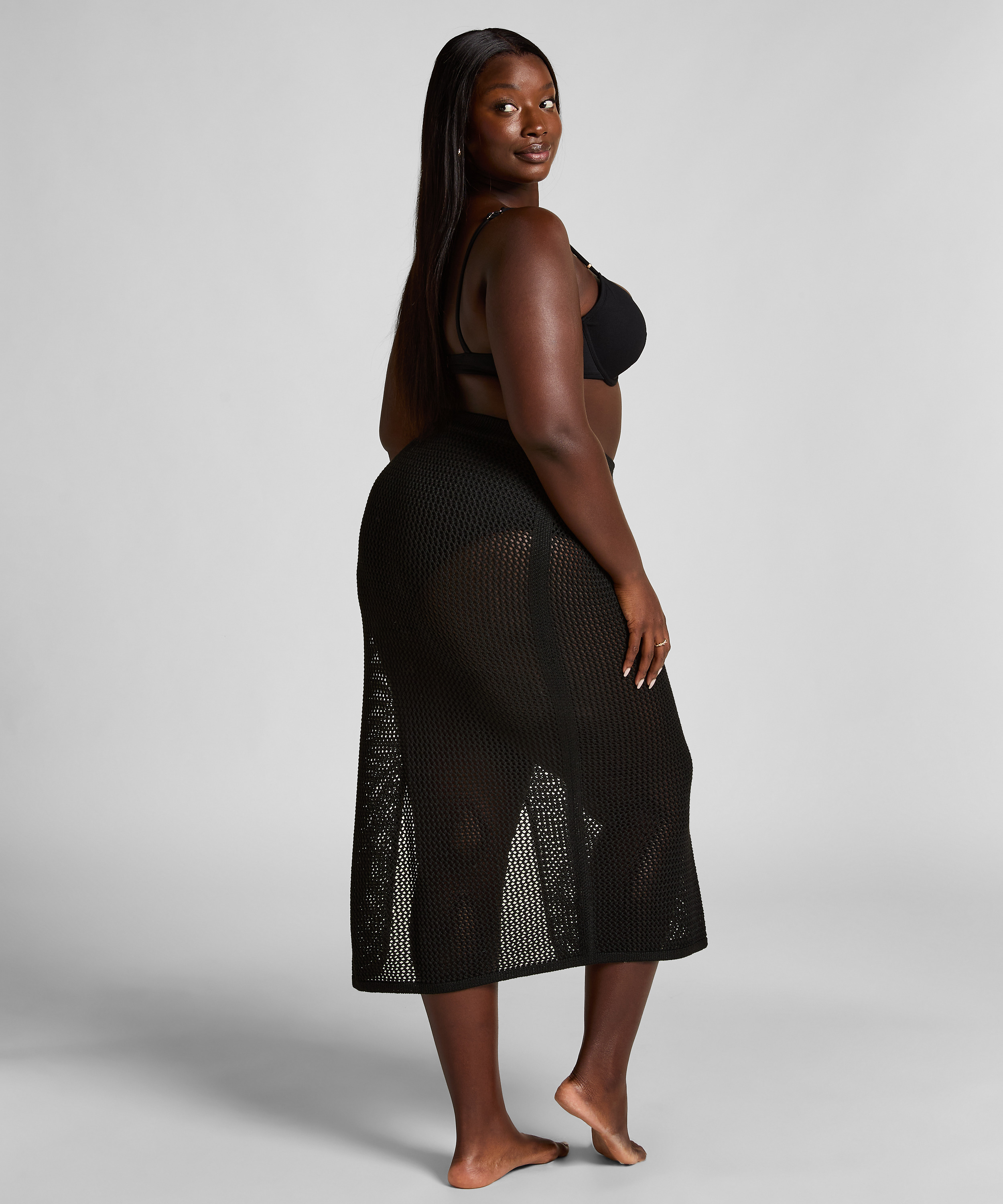 Jupe midi en crochet, Noir, main