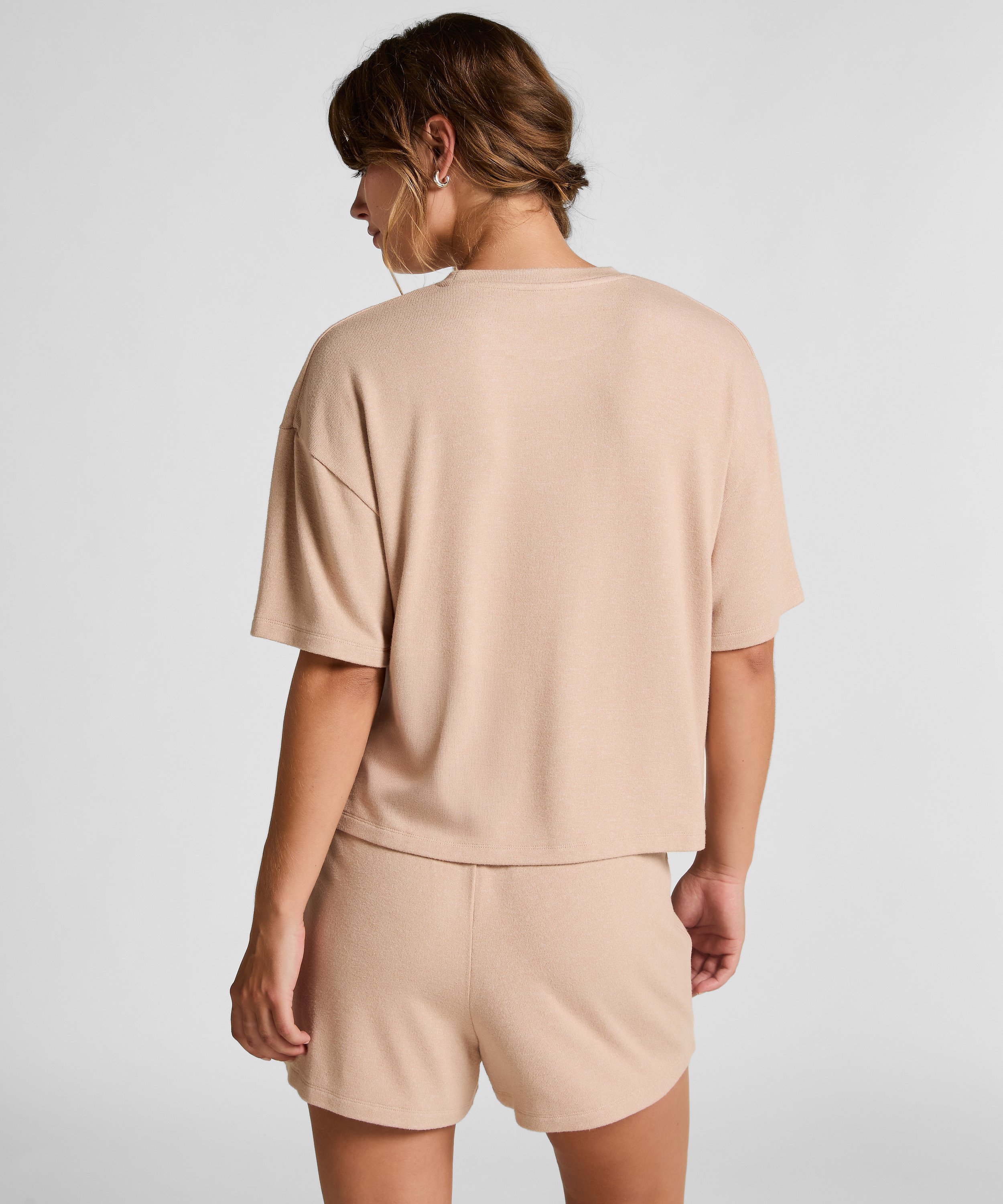 Pyjamashorts aus aufgerautem Jersey, Beige, main