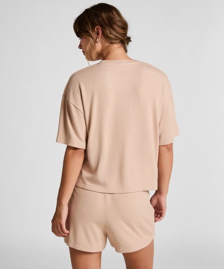 Pyjamashorts aus aufgerautem Jersey, Beige