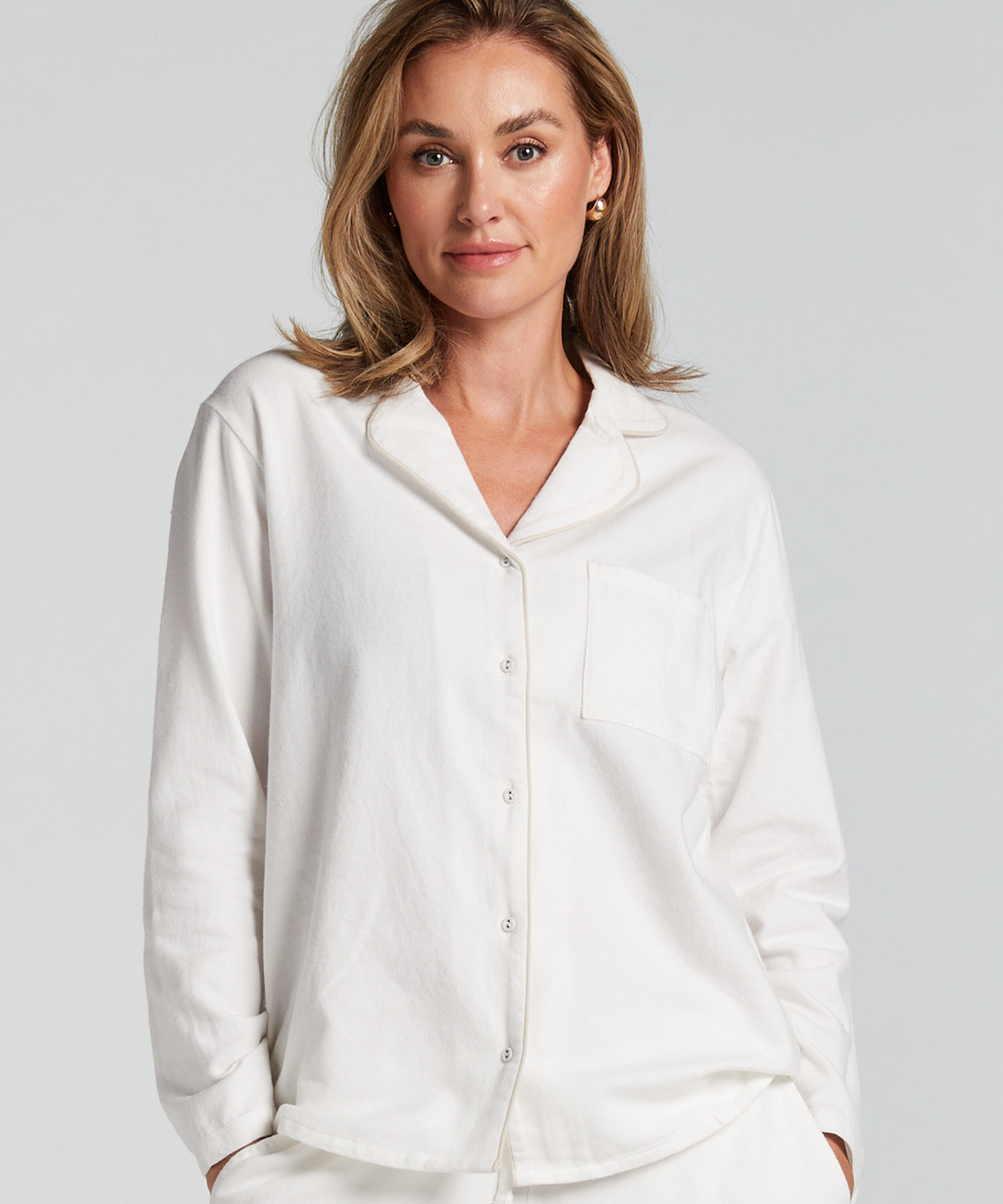 Pyjamatop Flanel Essentials, Weiß