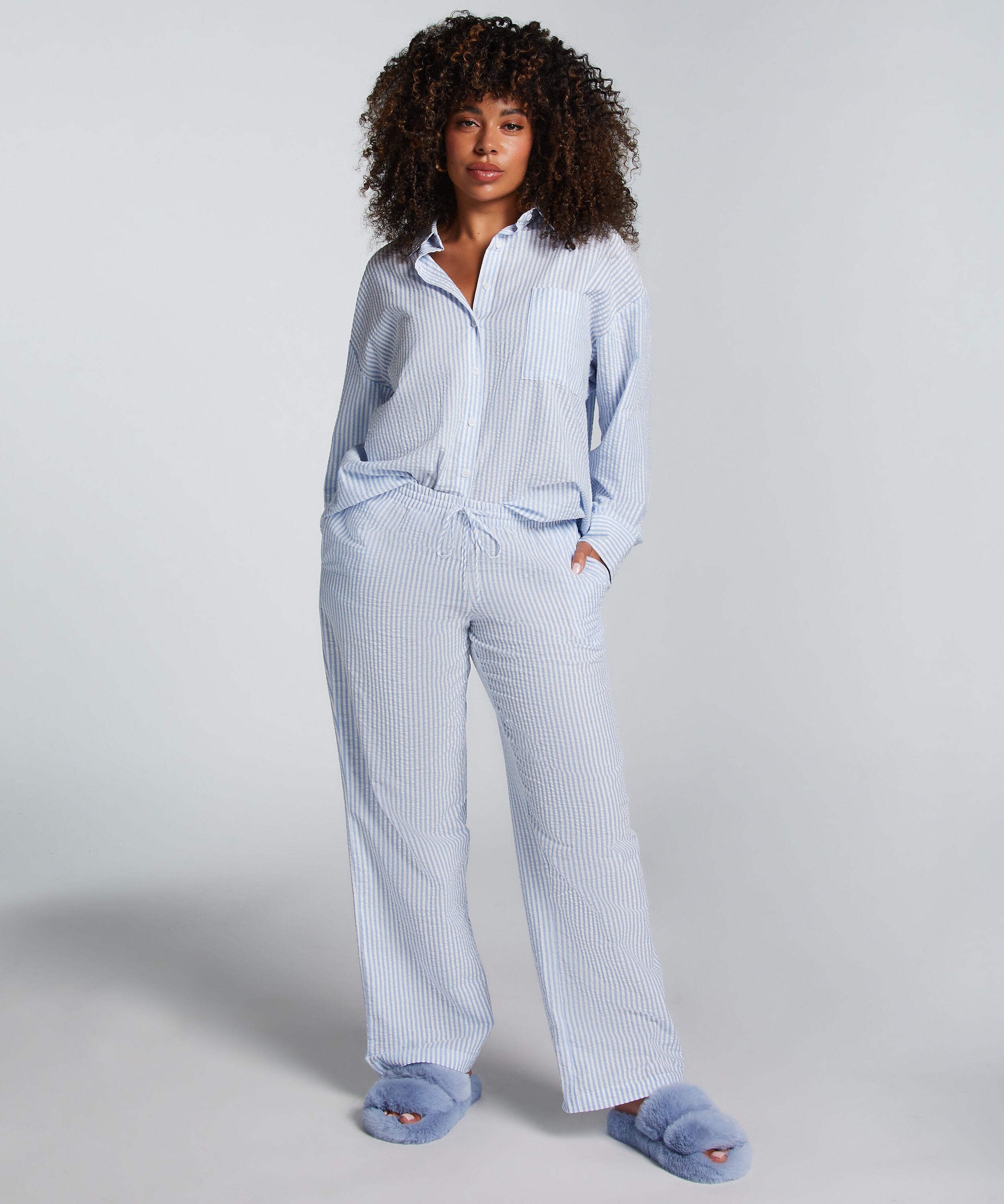 Pyjamahose Baumwolle, Blau