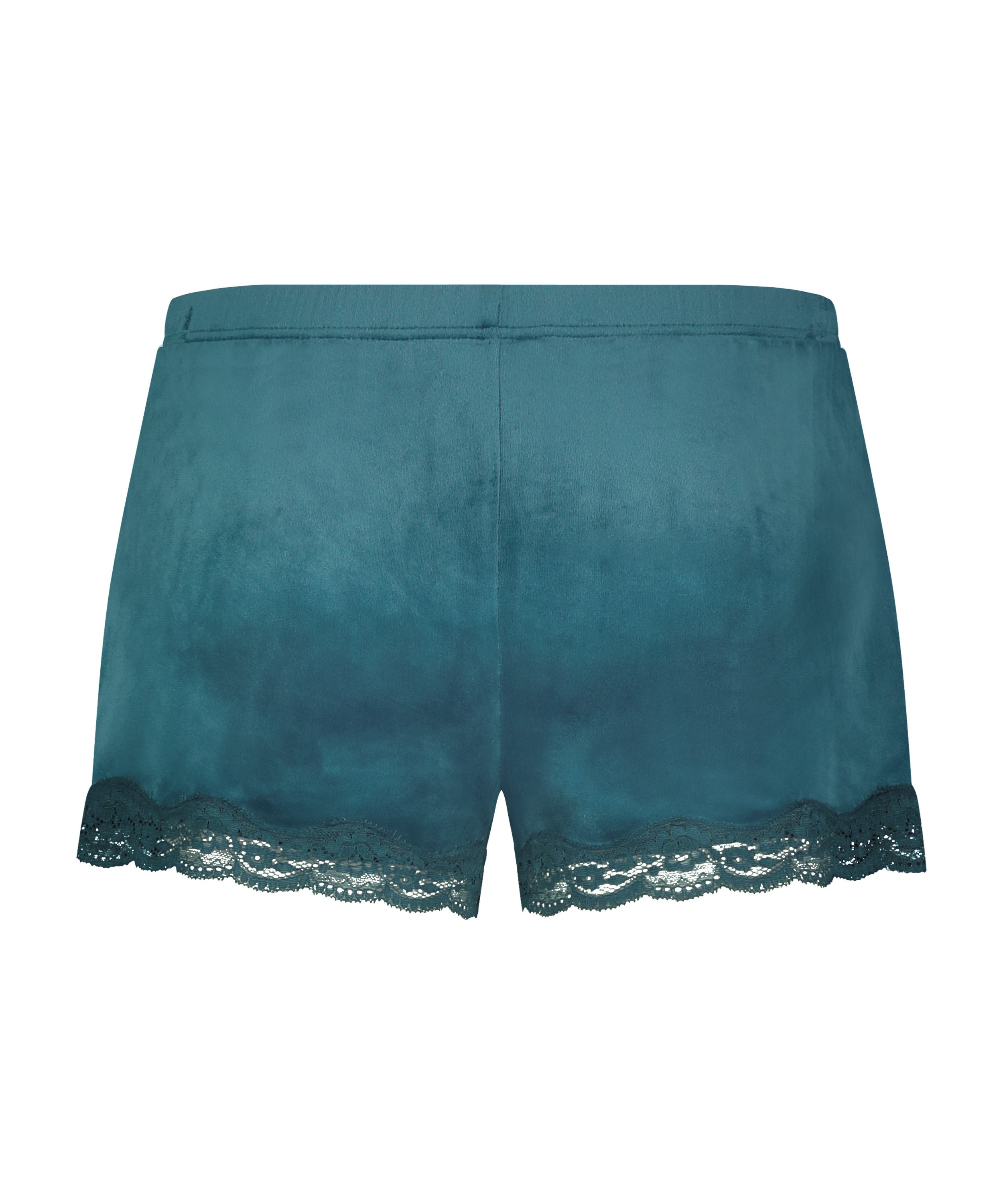Shorts aus Velours mit Spitze, Blau, main