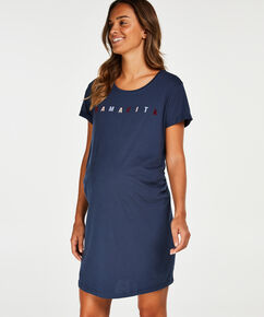 T-shirt de nuit grossesse &agrave; manches courtes, Bleu