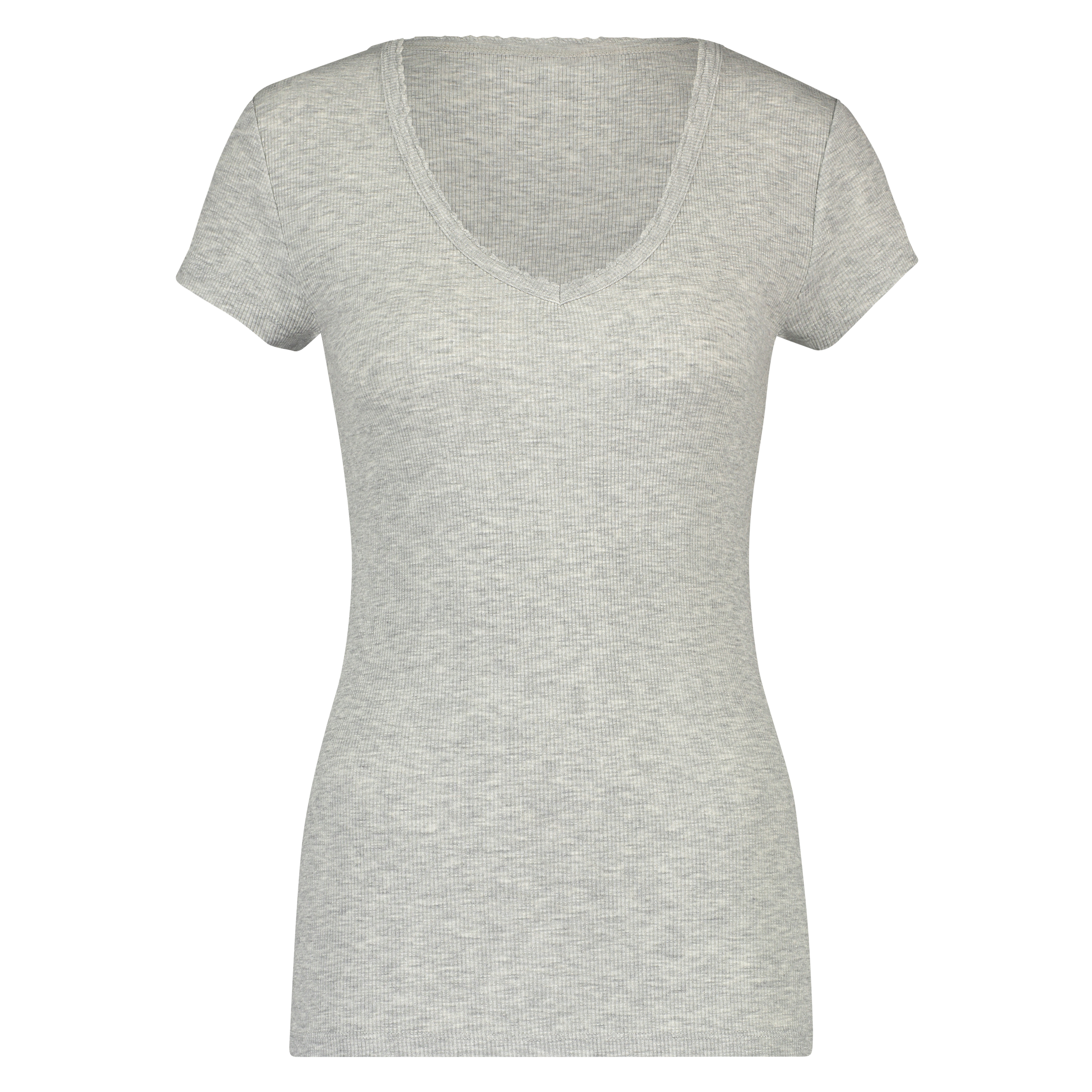 Pyjama-Top, kurzärmelig, Rippmaterial, Grau, main