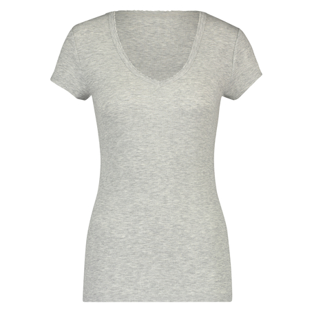 Pyjama-Top, kurzärmelig, Rippmaterial, Grau
