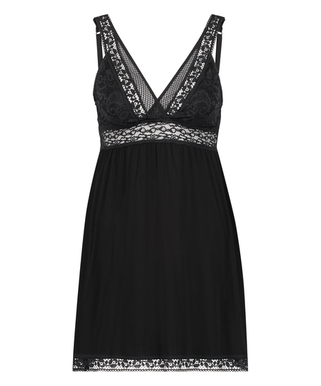 Slipdress Jersey Grafic Lace, Schwarz