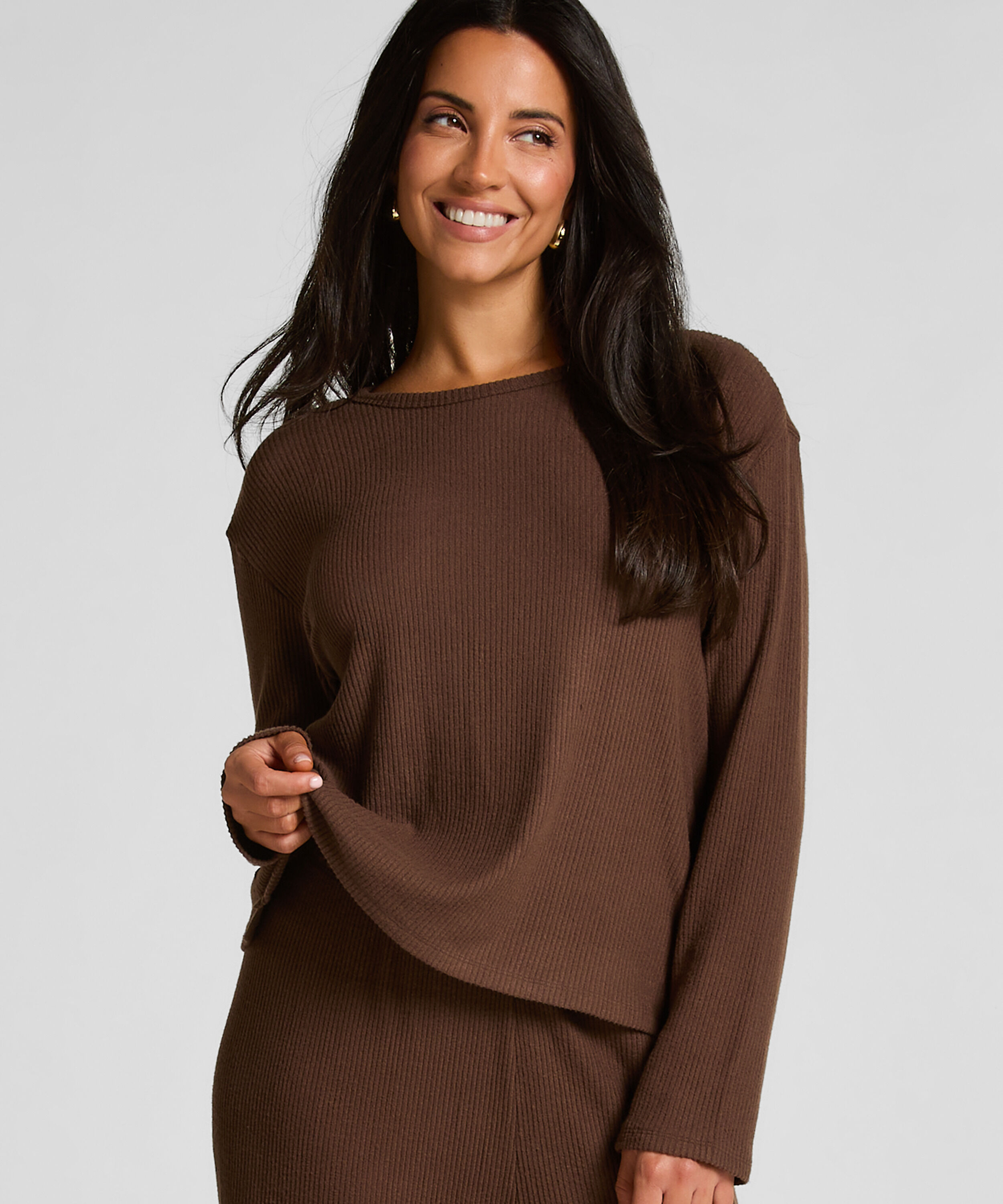 Langarm-Pyjamatop Jersey, Braun
