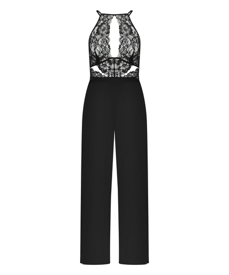 Jumpsuit Satin-Spitze Gabriel, Schwarz