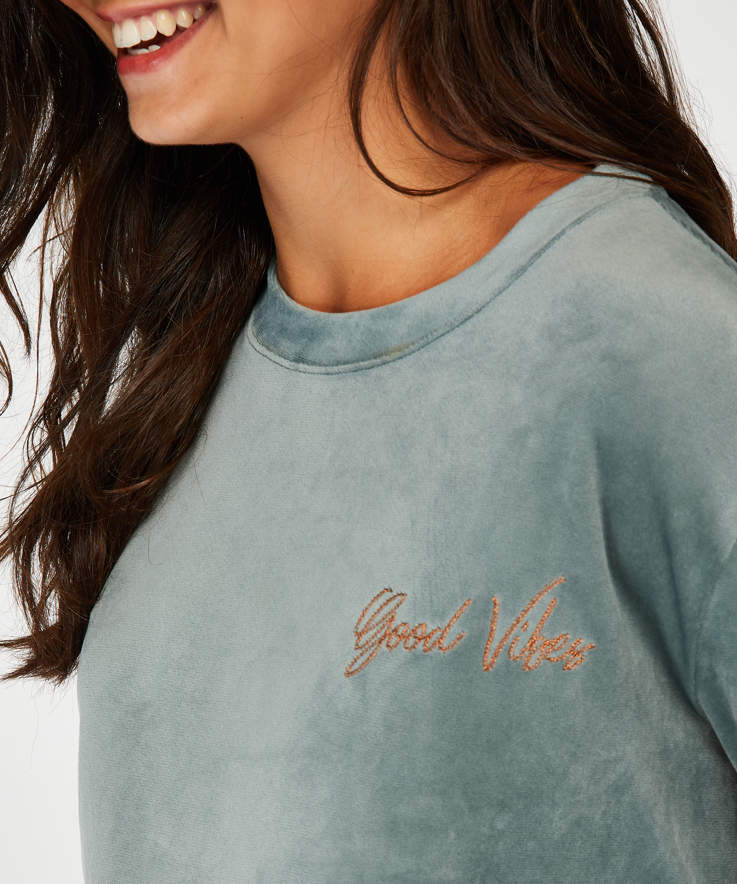 Top de grossesse en velours, Vert, main