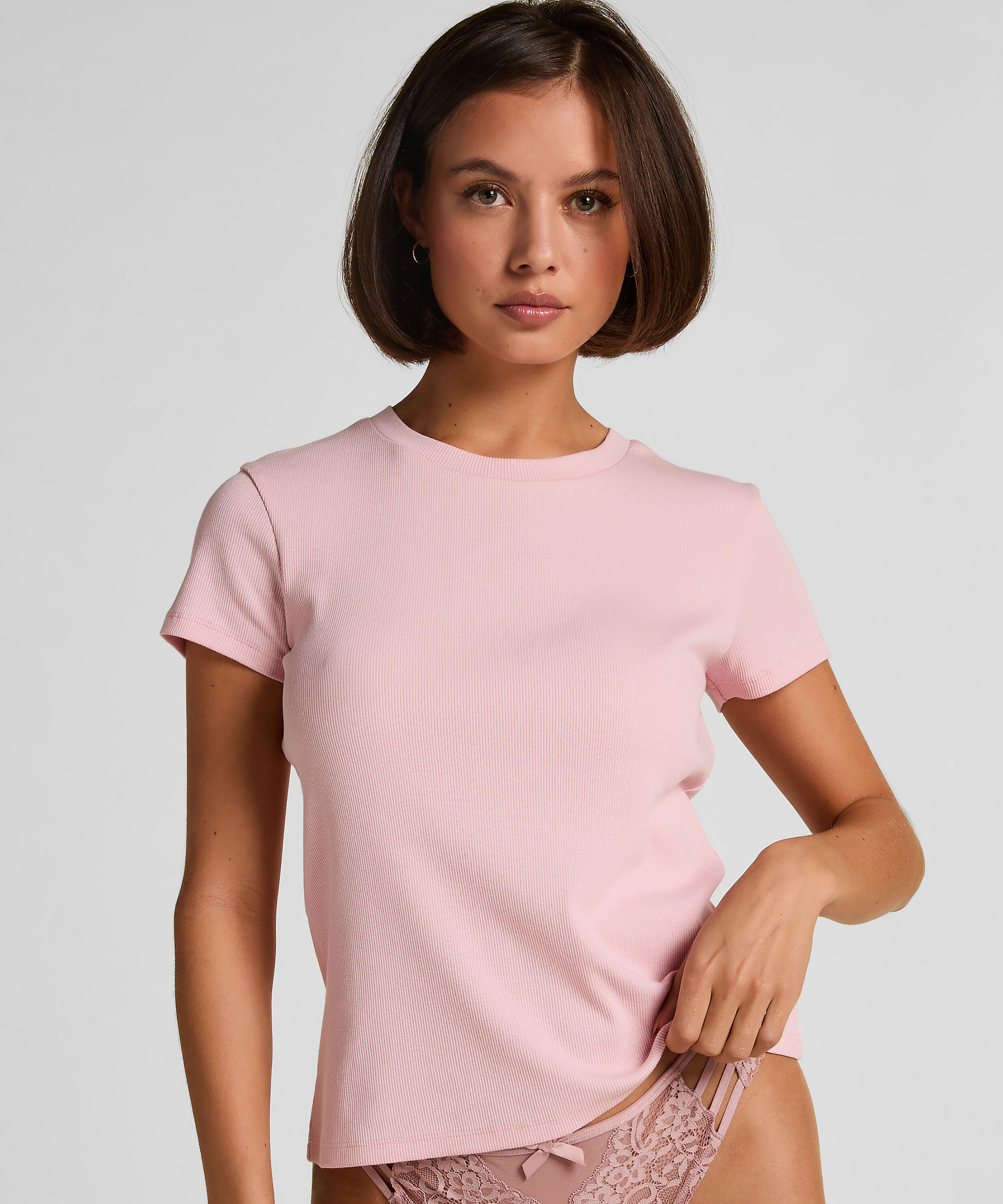 Pyjamatop Rib Crew Neck, Rose