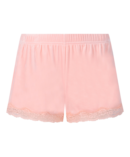 Short en velours &agrave; dentelle, Rose