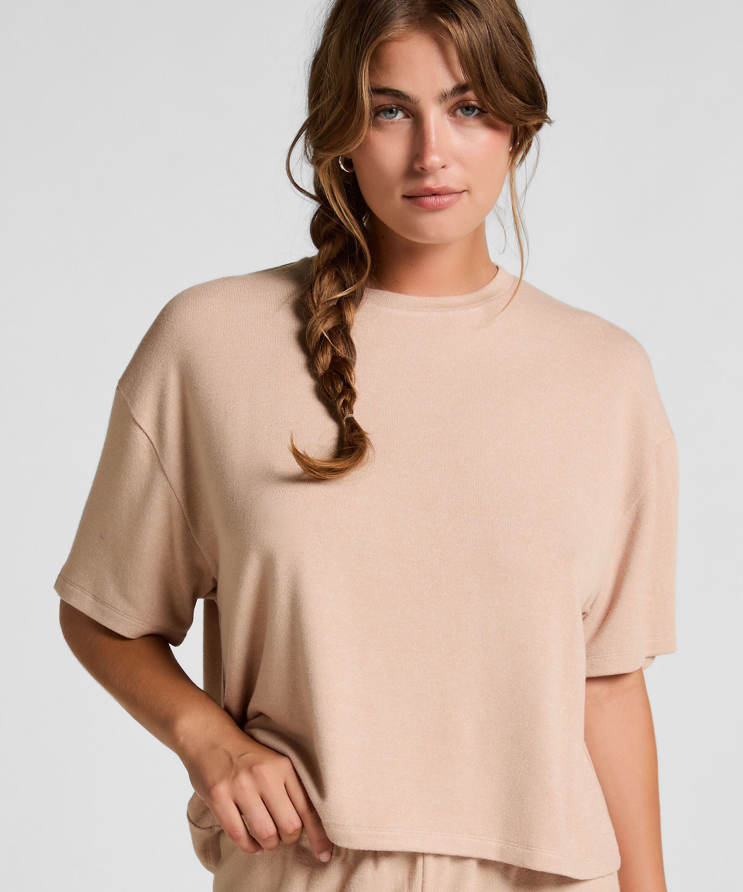 Pyjamatop aus aufgerautem Jersey, Beige