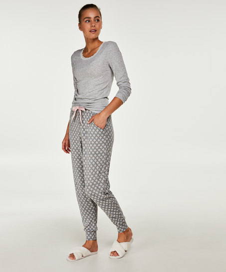 Langarm-Top, gerippt R-neck, Grau