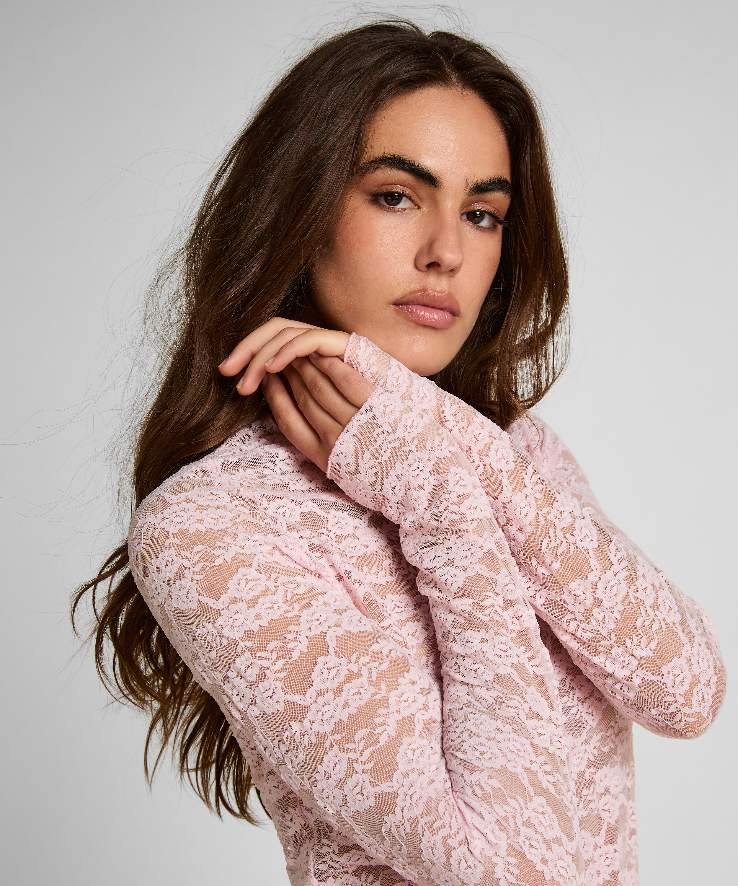 Top aus Allover-Spitze, Rose, main