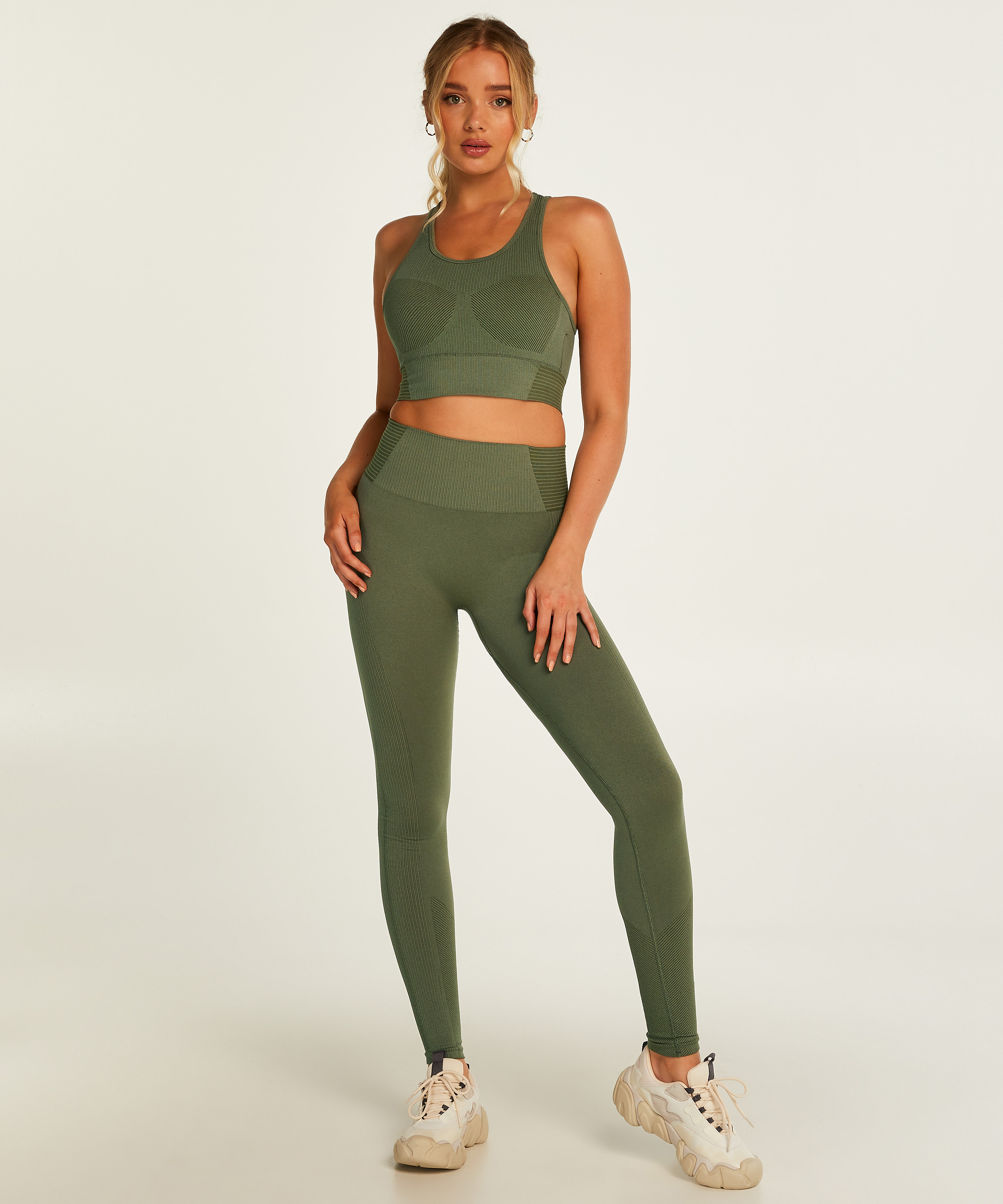 HKMX Legging de sport sans coutures taille haute, Vert, main