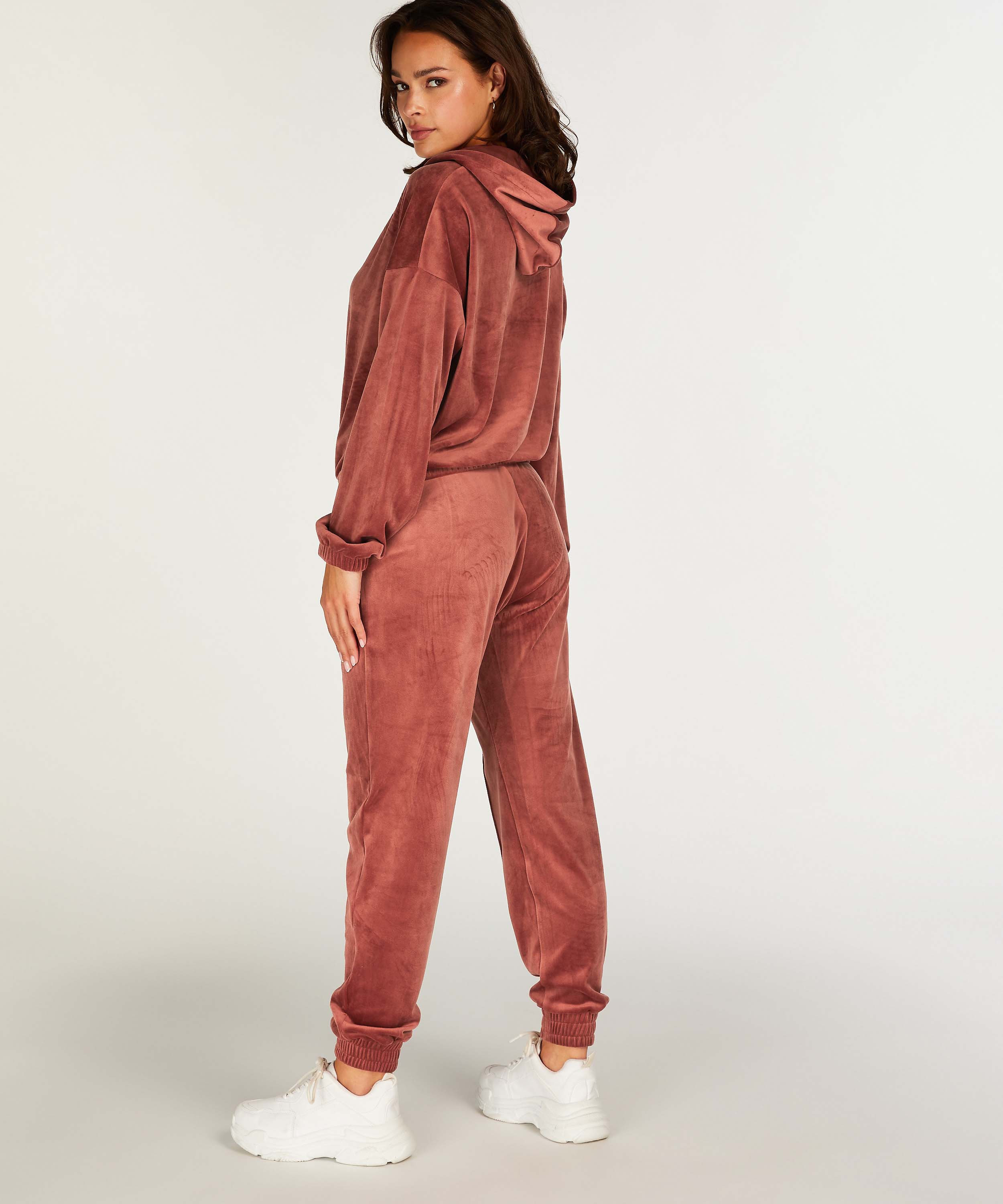 Pantalon Jogging Velours Pintuck, Marron, main