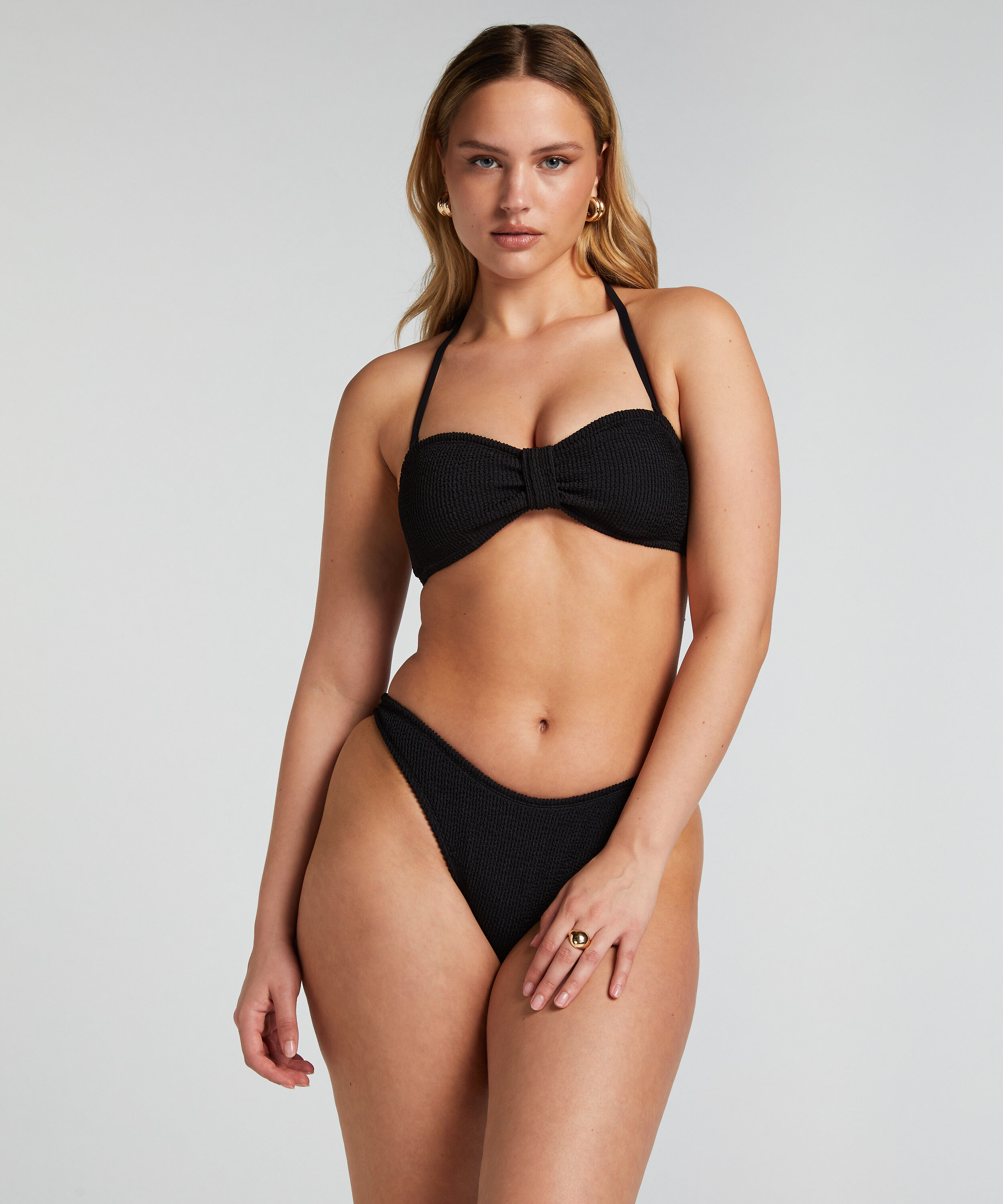 Slip de Bikini Échancrés Crinkle, Noir