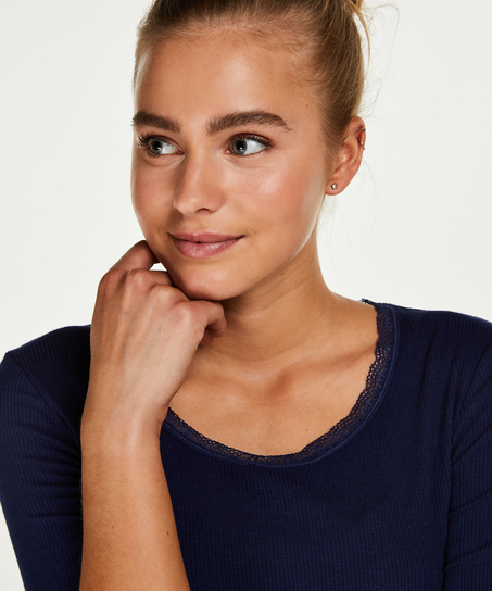 Top LS Rib R-neck, Bleu