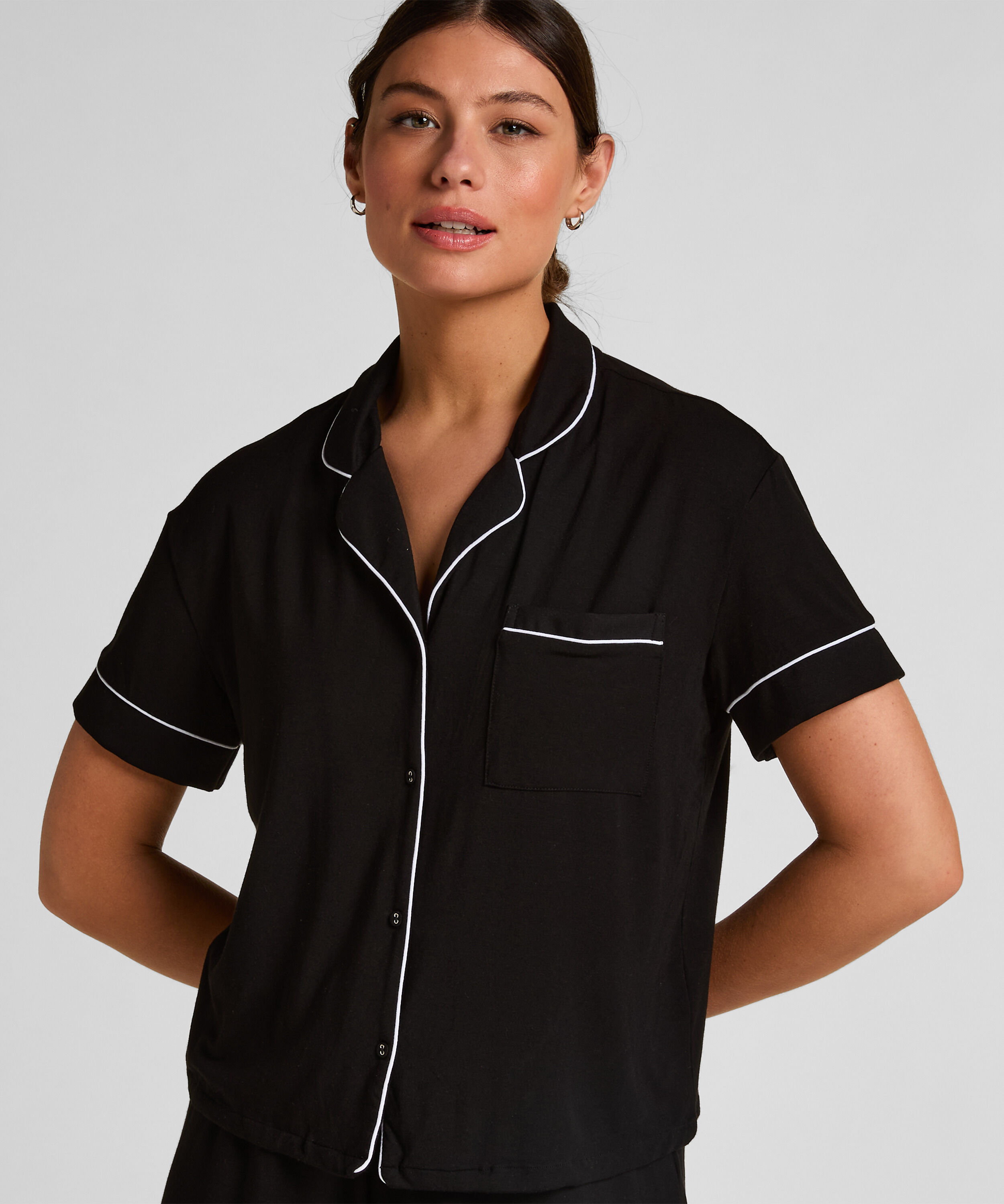 Kurzärmelige Jersey-Jacke Essential, Schwarz Kurzärmelige Jersey-Jacke Essential, Schwarz