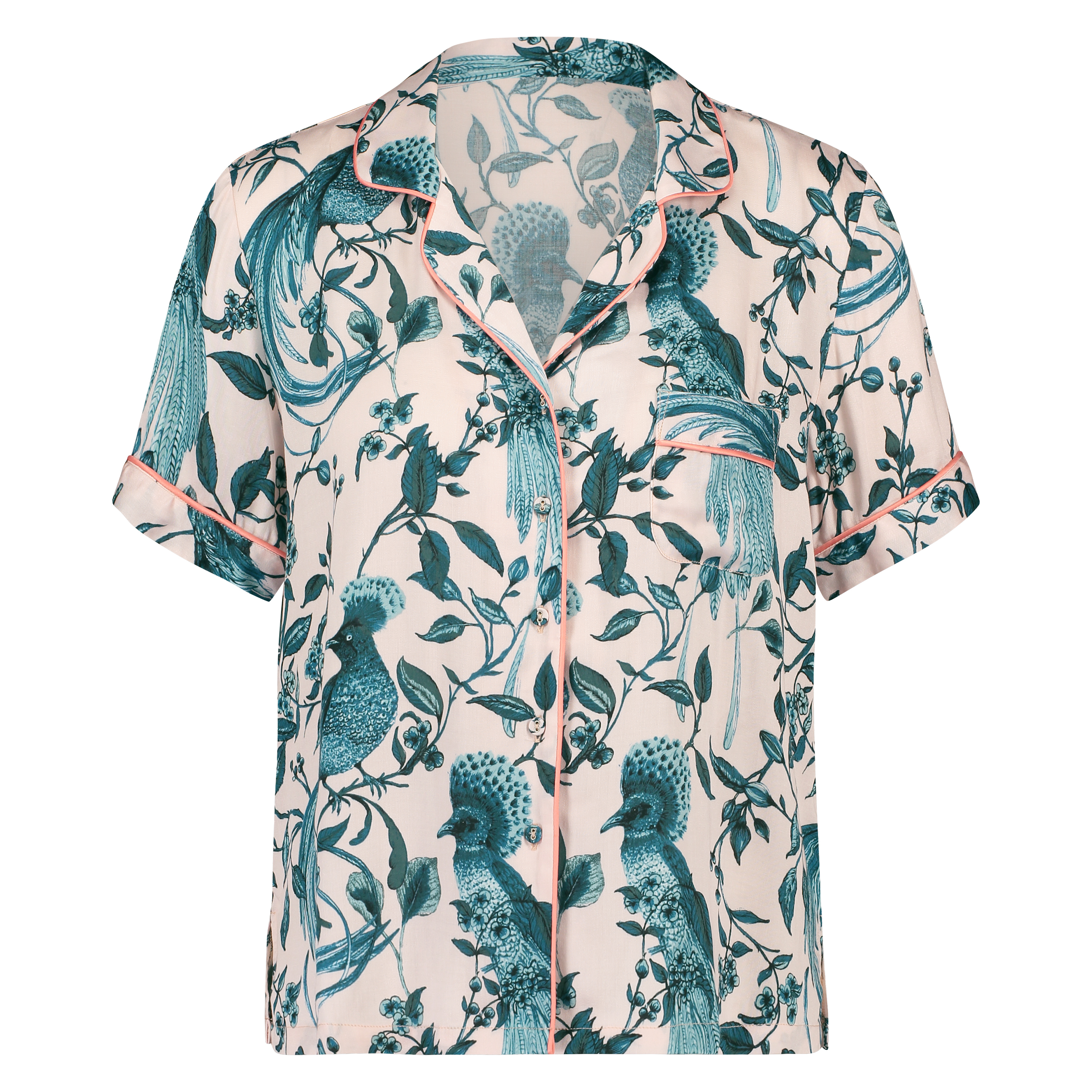 Gewebte Pyjamajacke mit kurzen Ärmeln, Rose, main