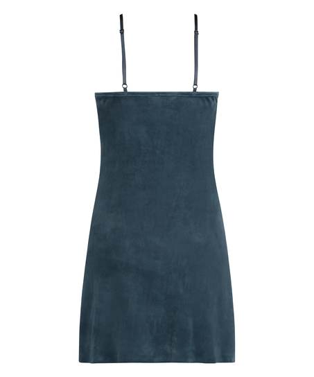 Nuisette en velours festonn&eacute; en dentelle, Bleu