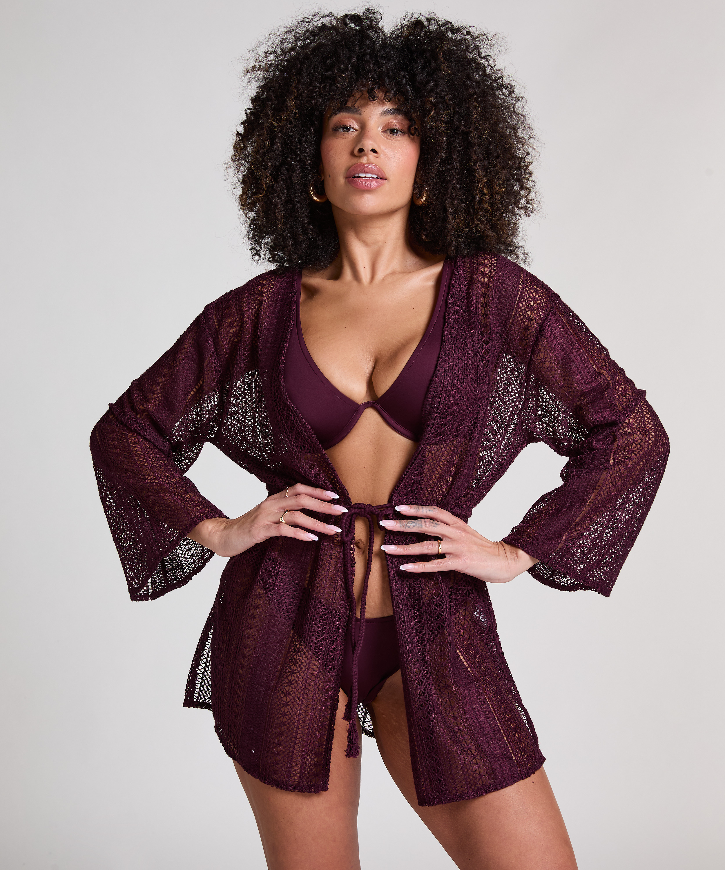 Caftan de plage en crochet, Violet, main