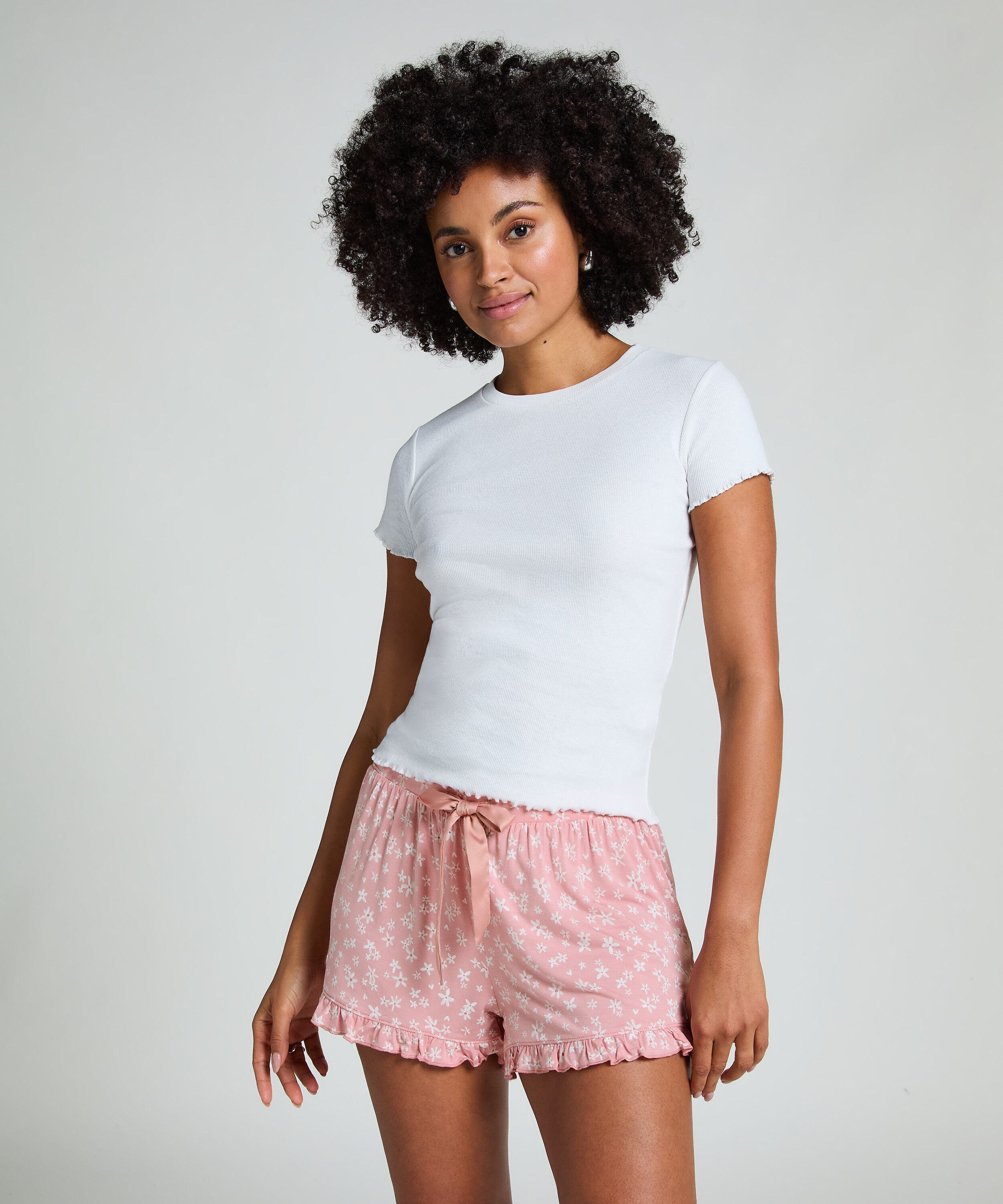 Jersey-Shorts mit R&uuml;schen, Rose