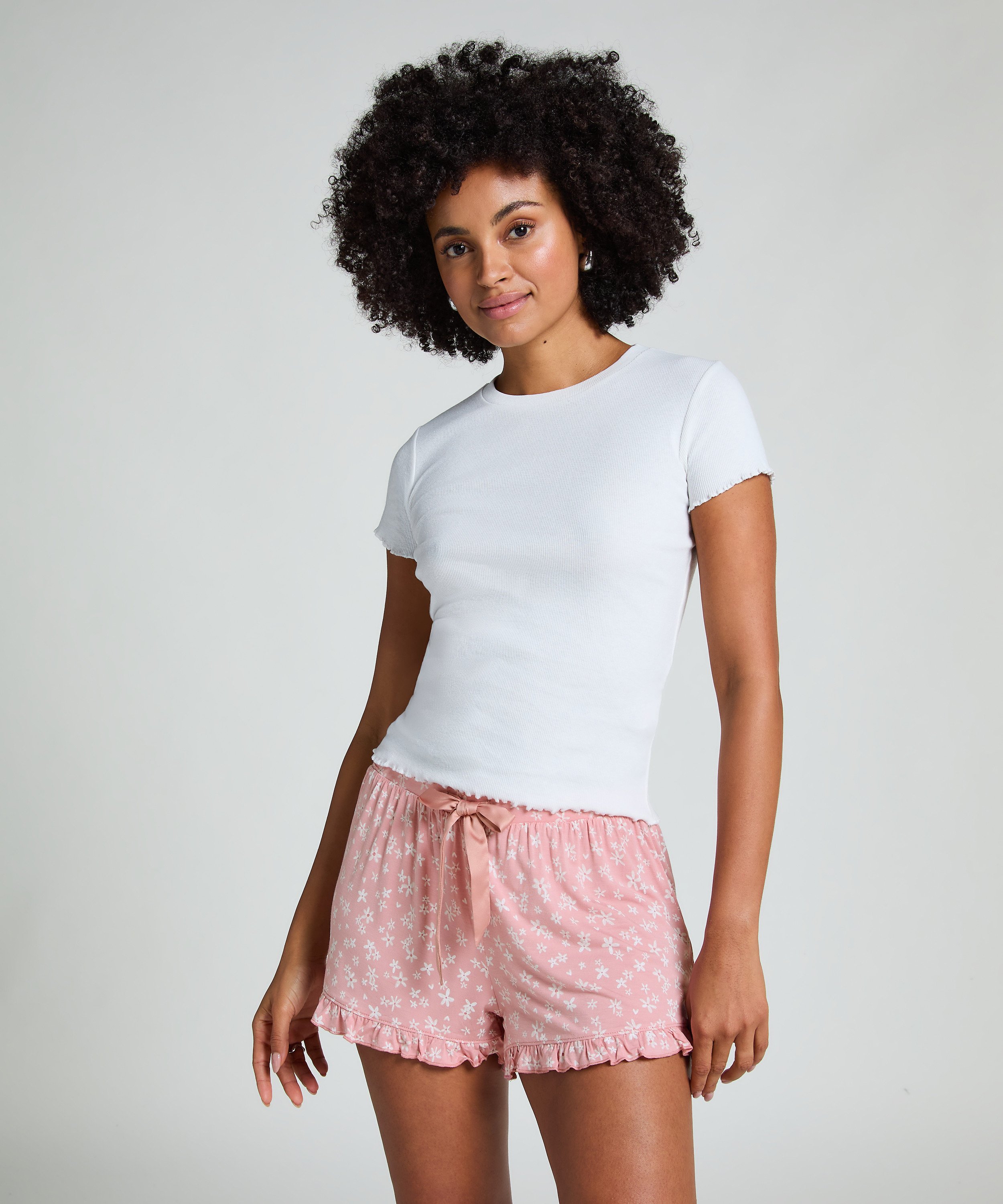 Jersey-Shorts mit Rüschen, Rose, main