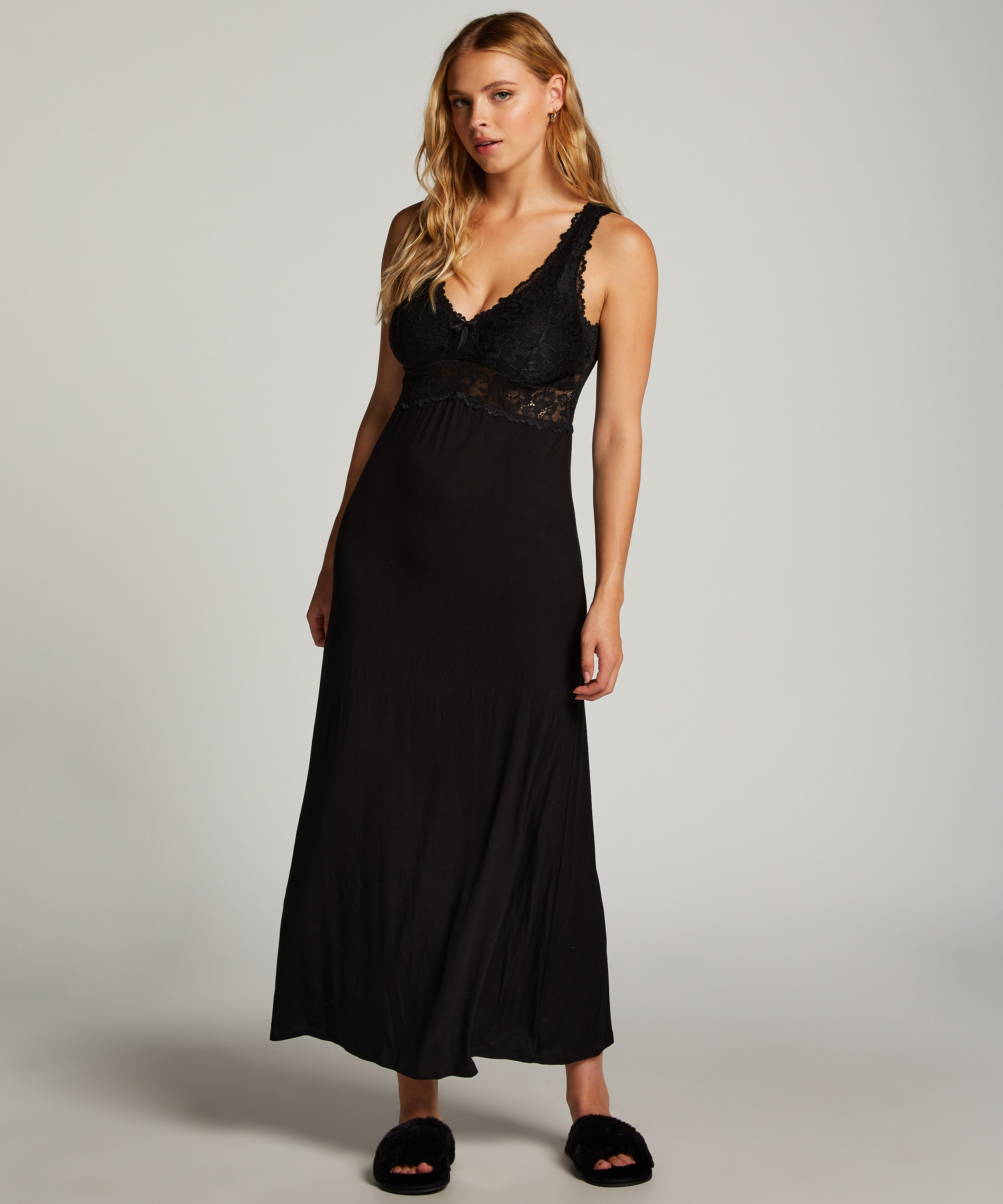 Slipdress Nora Lace Long, Schwarz, main