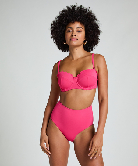 Bas de bikini Rio taille haute festonn&eacute;, Rose