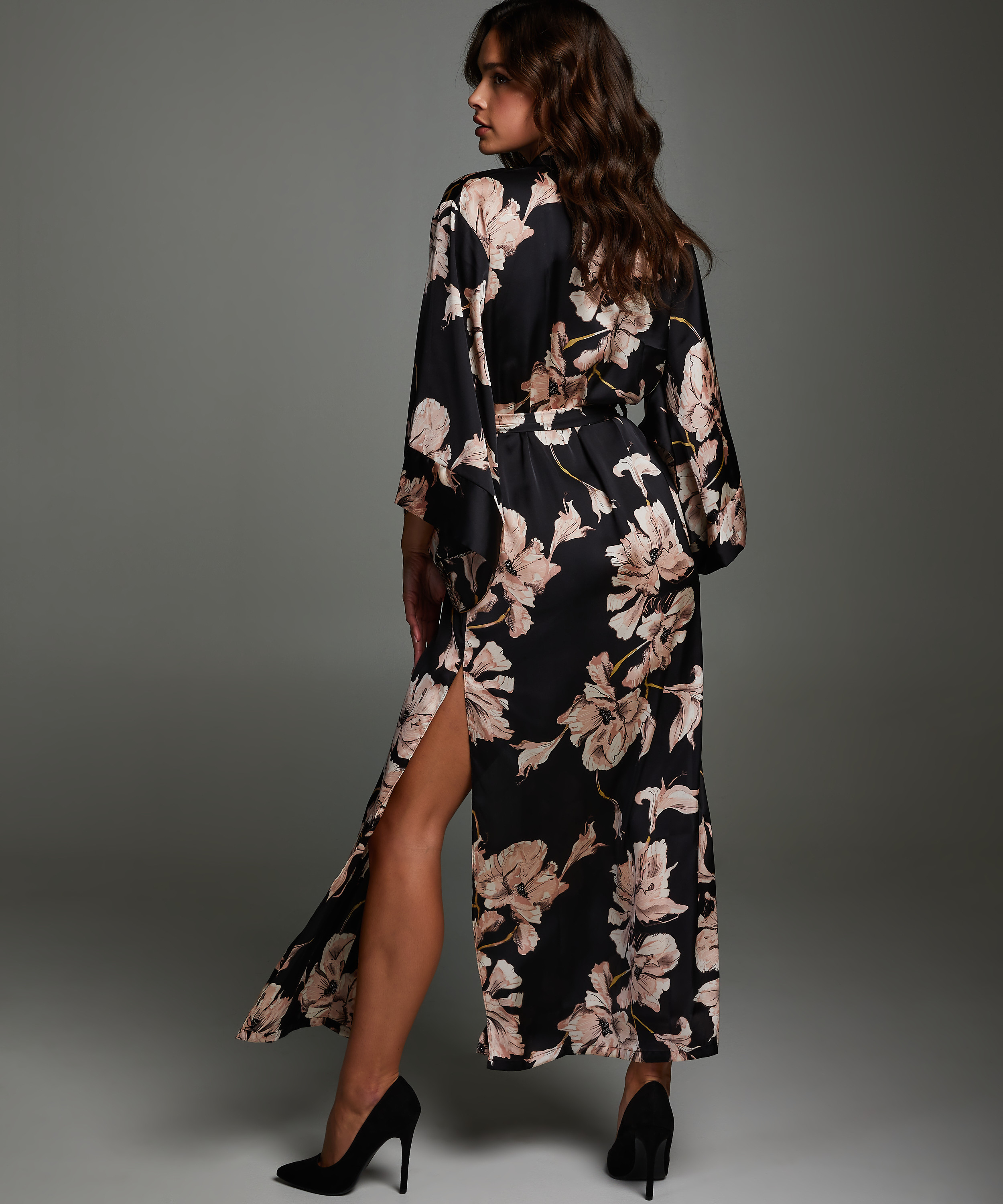 Kimono Satin Bloom, Noir, main