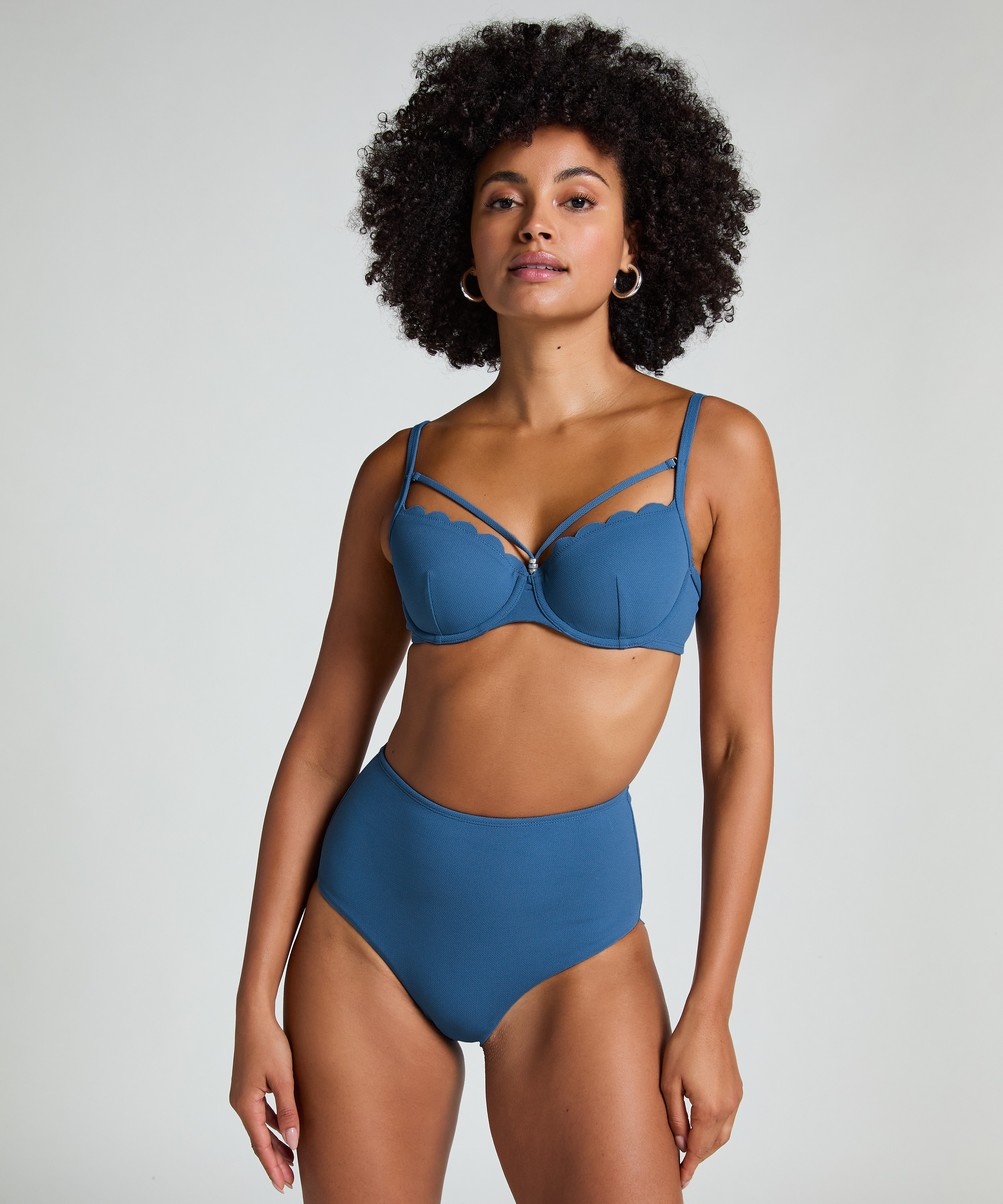 Scallop High-Waist Rio-Bikini-Unterteil, Blau, main