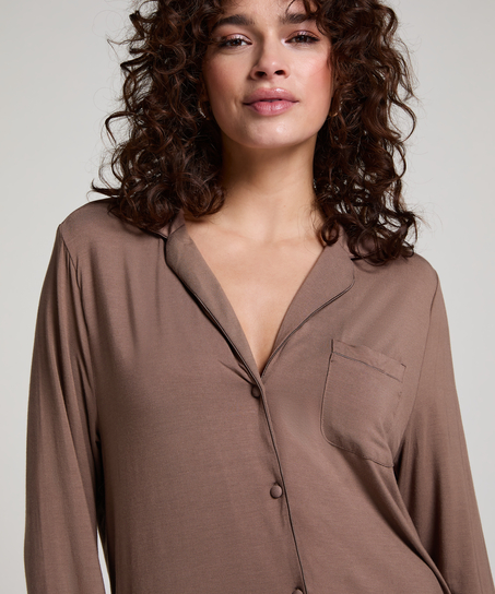 Langärmeliges Jersey-Hemdkleid Essential, Braun