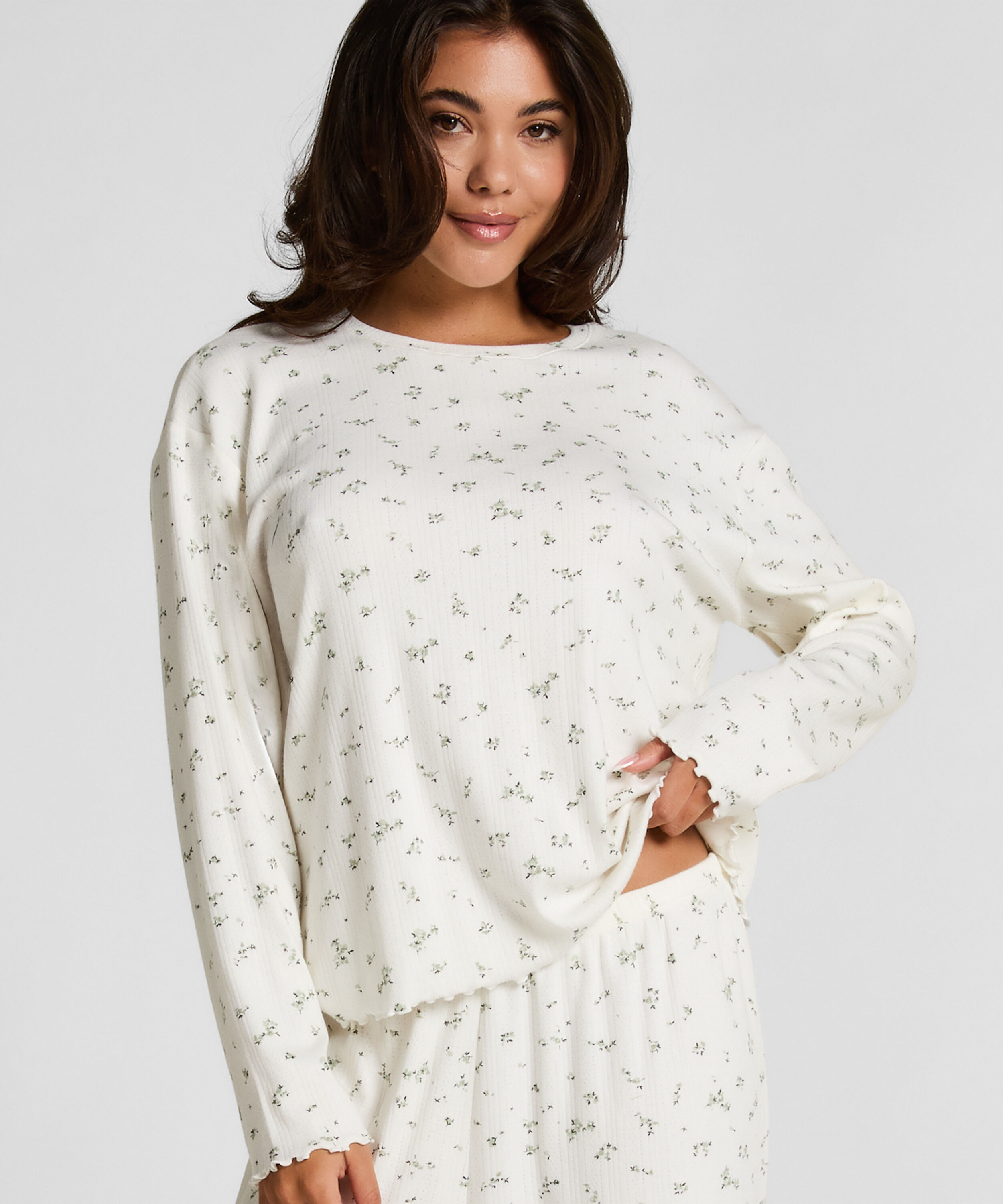 Pyjama Top Loose Pointelle, Weiß