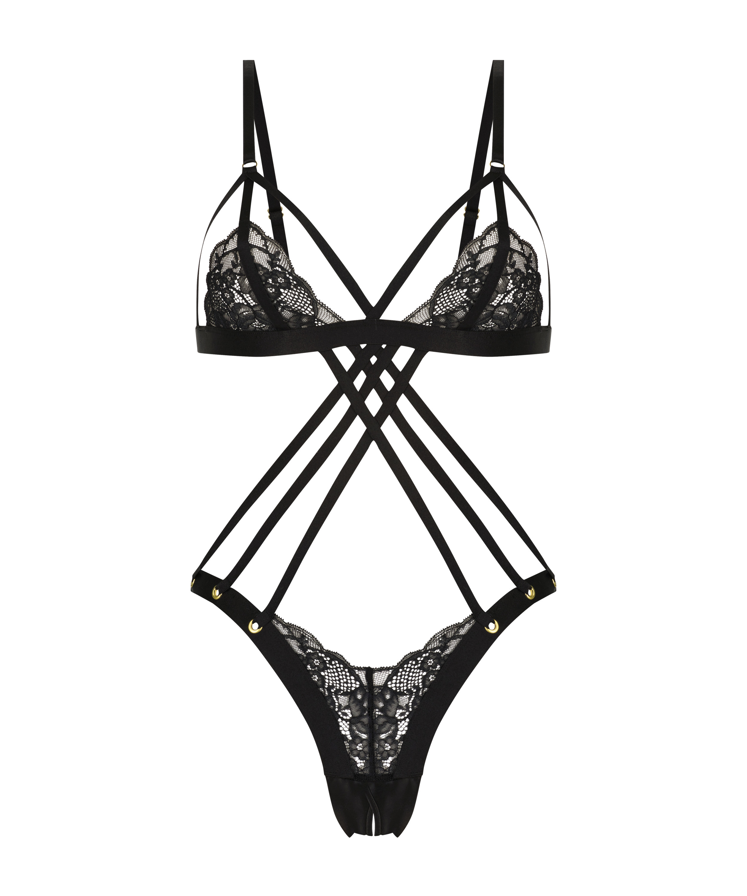 Body Private ouvert Elouise, Noir, main