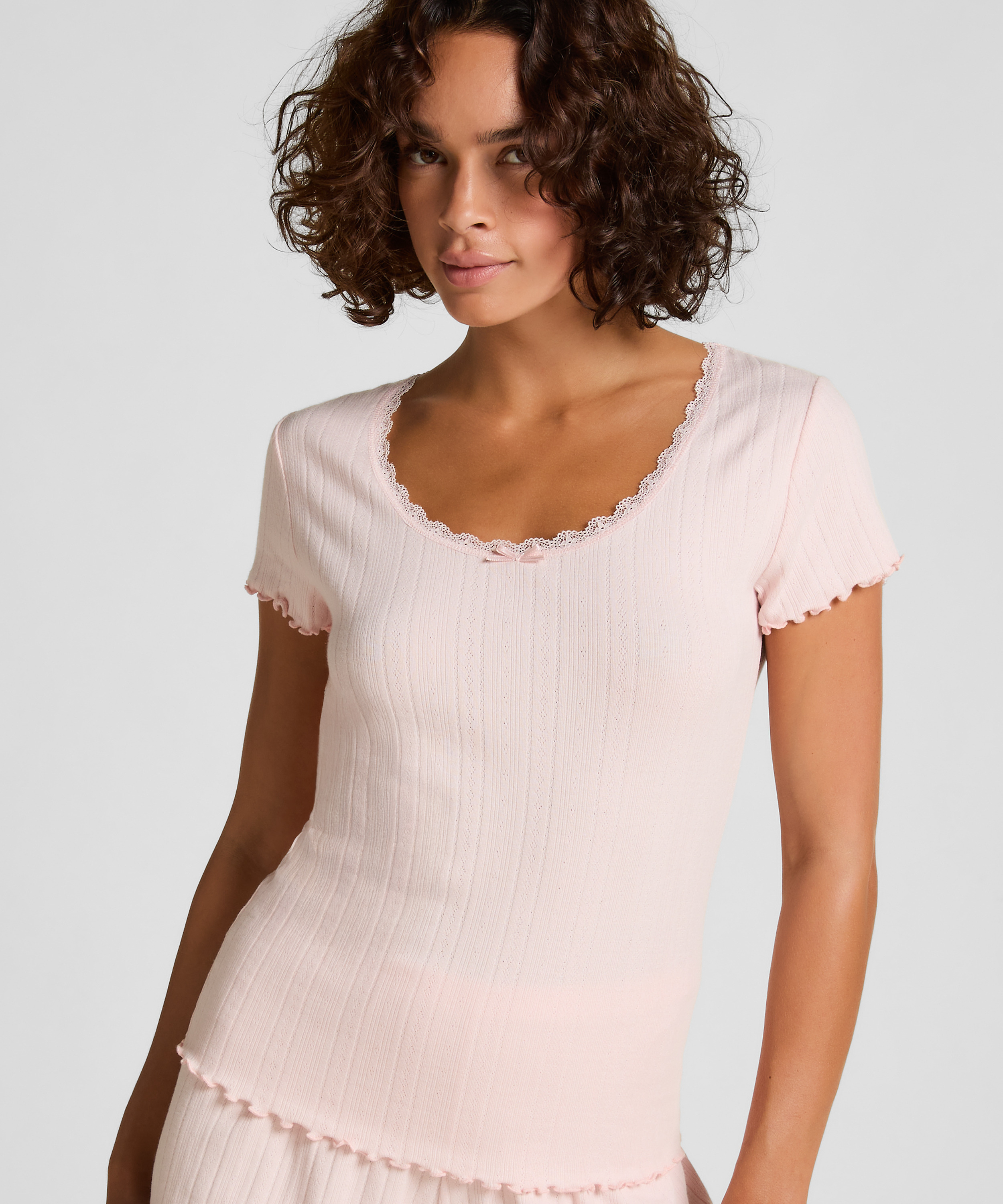Pointelle-Top mit Spitze, Rose, main