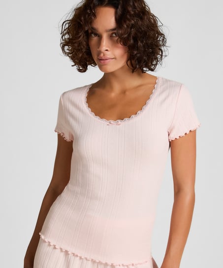 Pointelle-Top mit Spitze, Rose