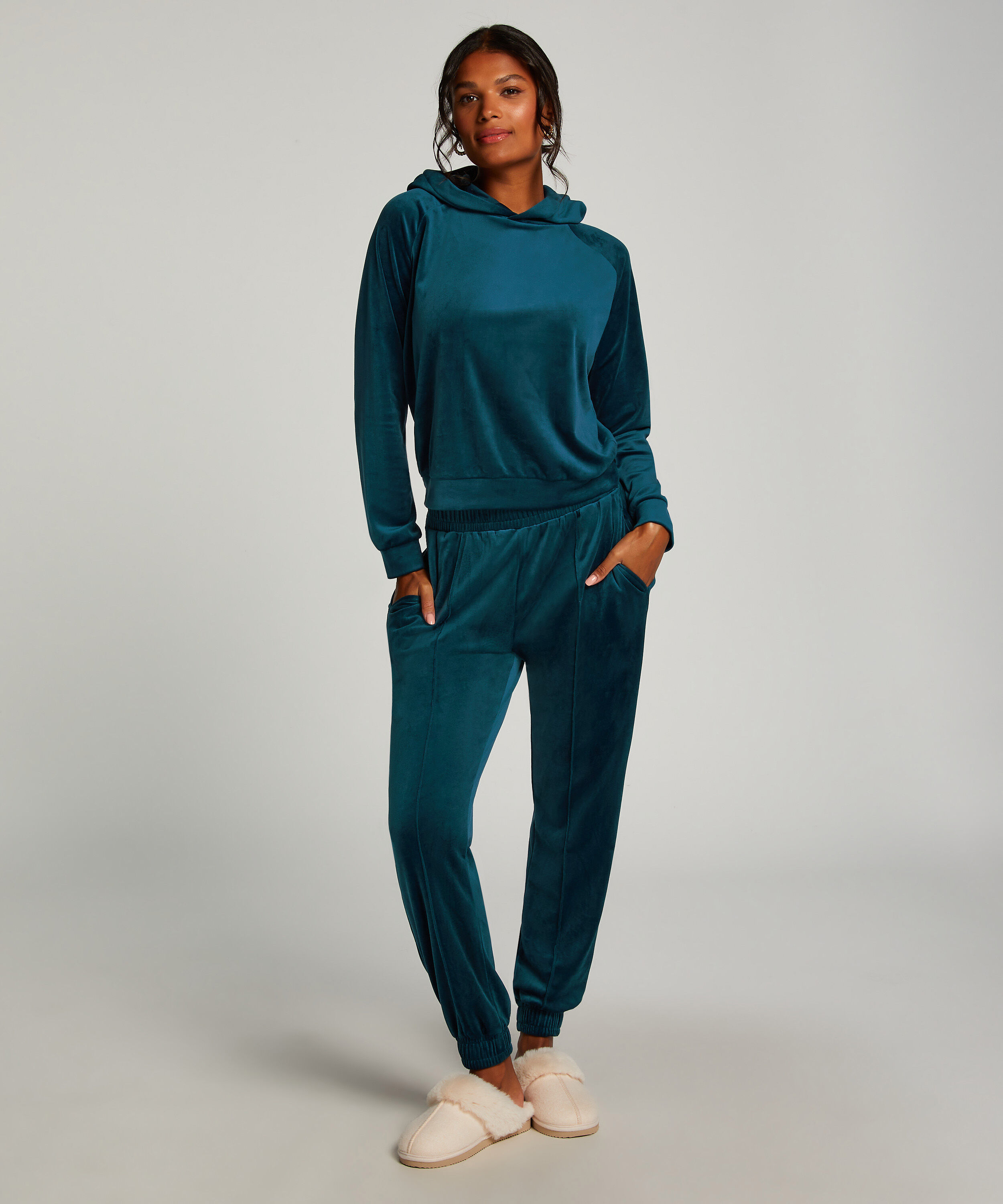 Jogginghose Velours Pintuck, Blau